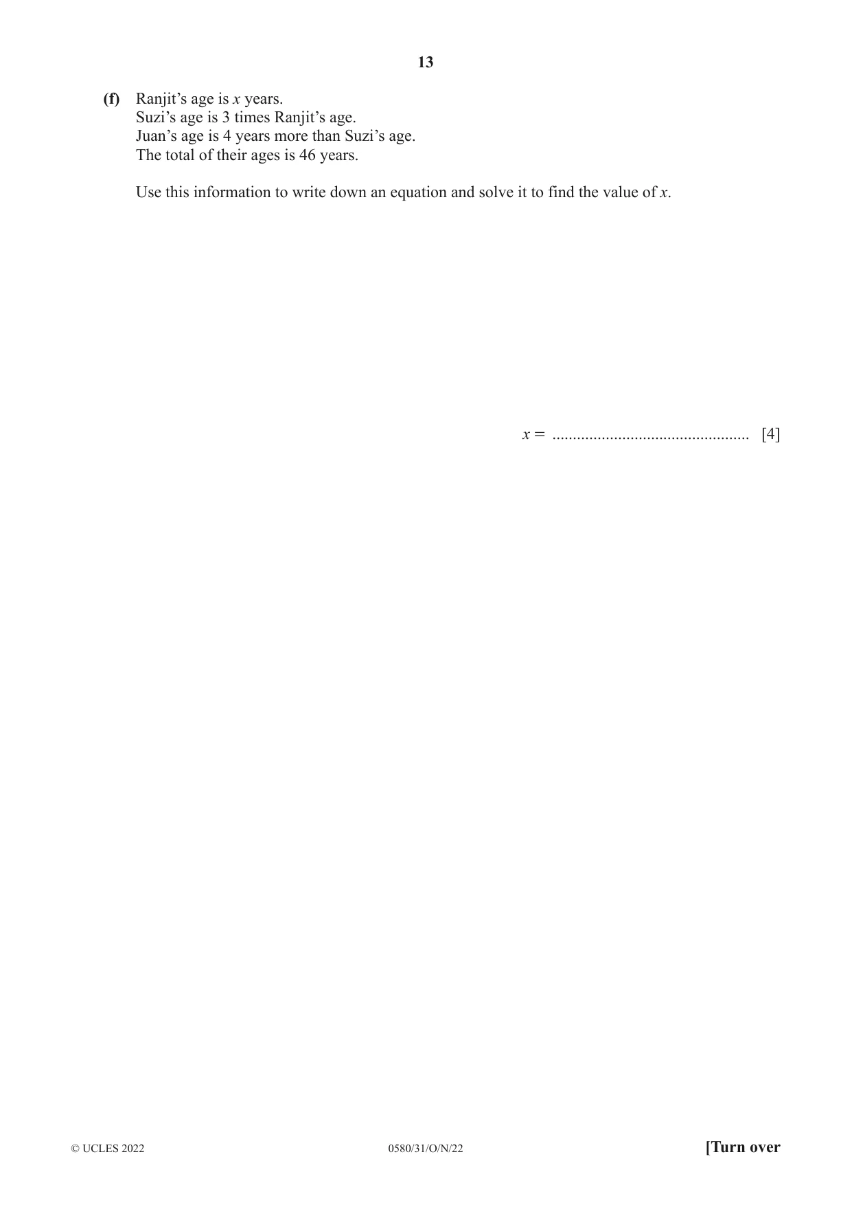 Cambridge IGCSE Mathematics 0580 2022 Oct/Nov Paper 3 · Variant 1 question paper, page 13 of 16