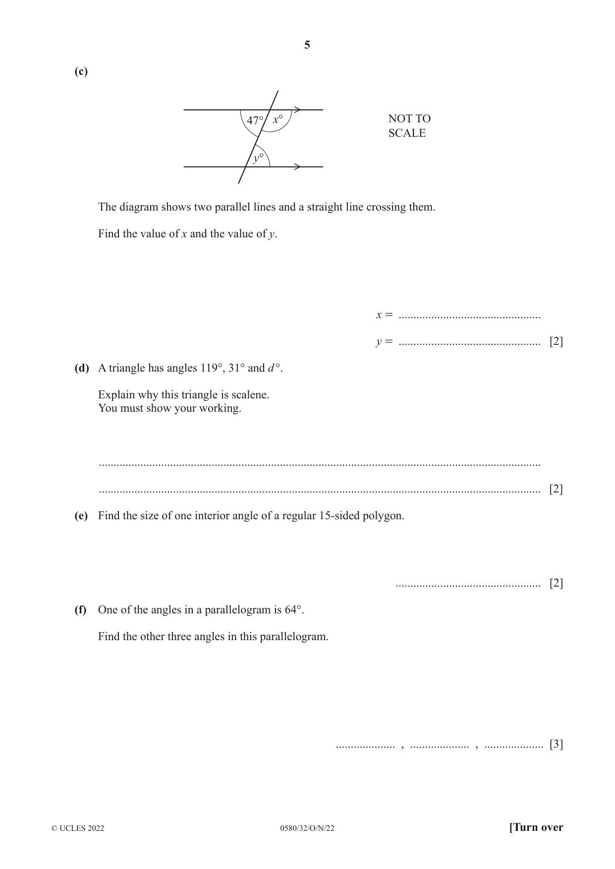 Cambridge IGCSE Mathematics 0580 2022 Oct/Nov Paper 3 · Variant 2 question paper, page 5 of 20