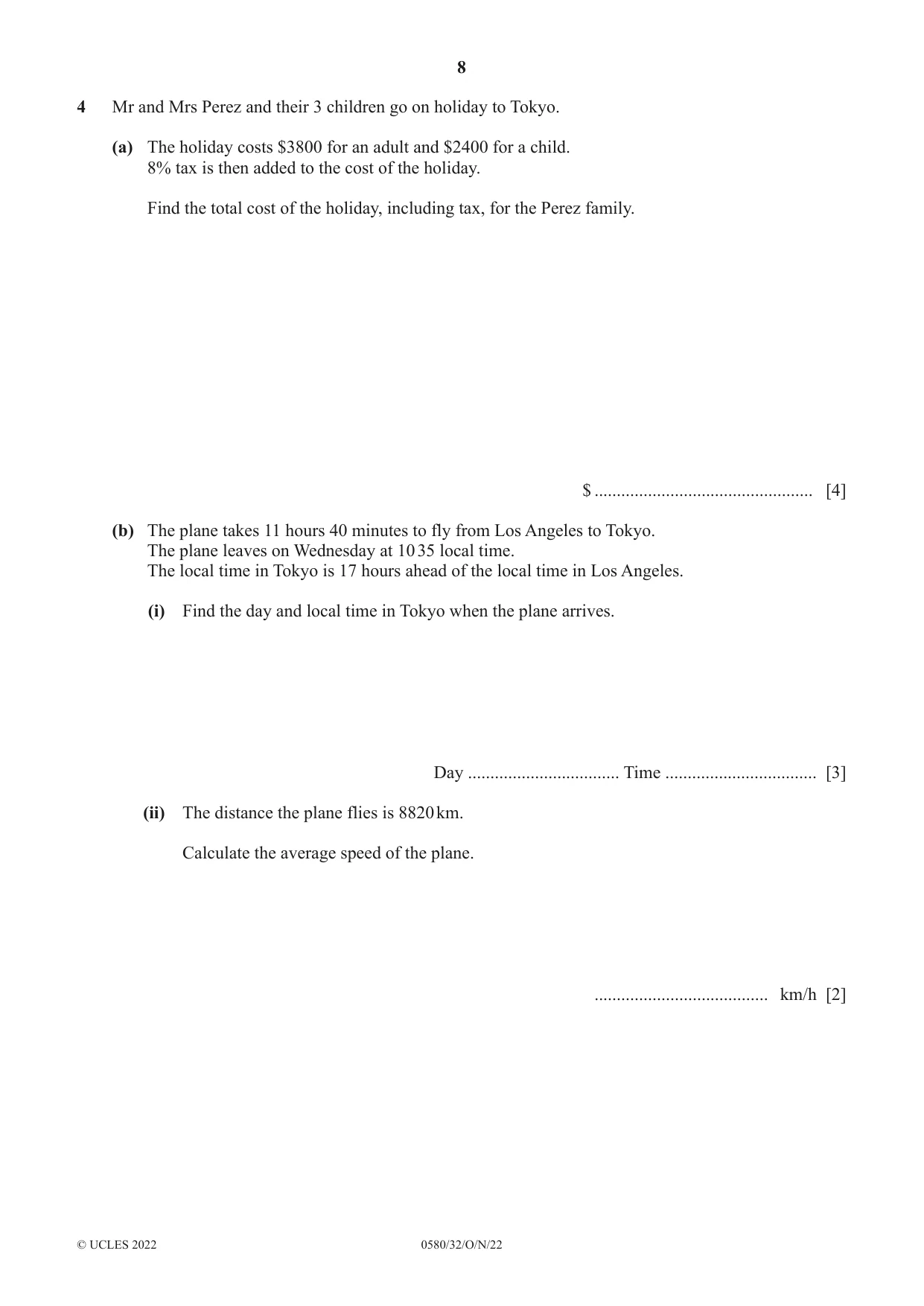 Cambridge IGCSE Mathematics 0580 2022 Oct/Nov Paper 3 · Variant 2 question paper, page 8 of 20