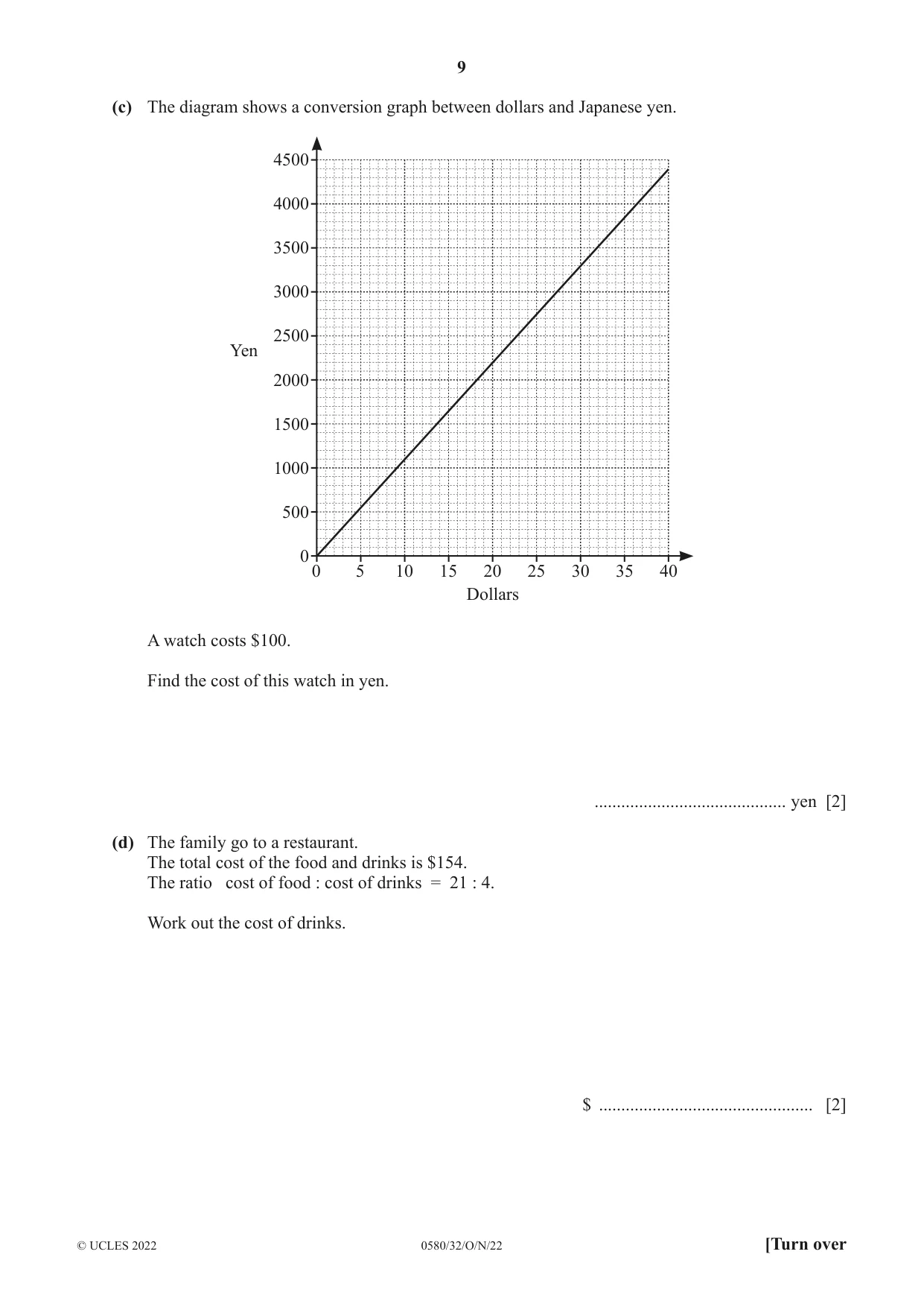Cambridge IGCSE Mathematics 0580 2022 Oct/Nov Paper 3 · Variant 2 question paper, page 9 of 20