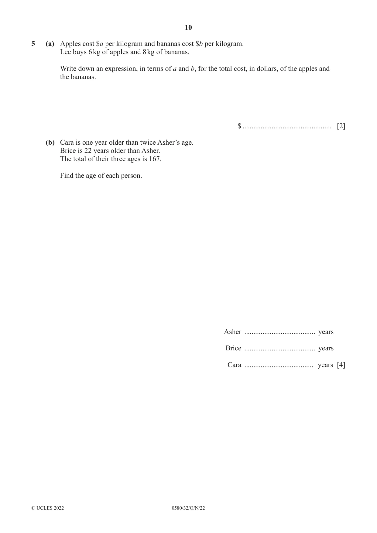 Cambridge IGCSE Mathematics 0580 2022 Oct/Nov Paper 3 · Variant 2 question paper, page 10 of 20