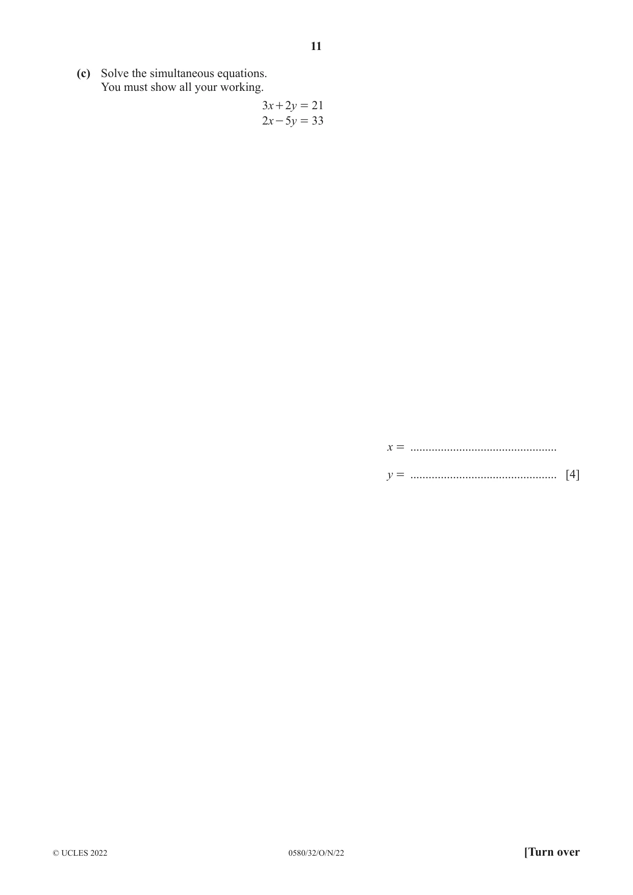 Cambridge IGCSE Mathematics 0580 2022 Oct/Nov Paper 3 · Variant 2 question paper, page 11 of 20