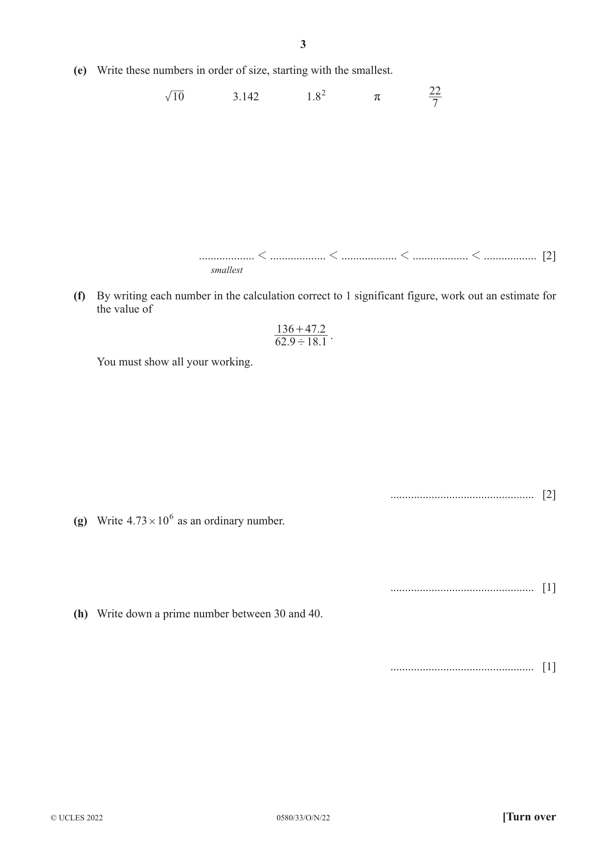 Cambridge IGCSE Mathematics 0580 2022 Oct/Nov Paper 3 · Variant 3 question paper, page 3 of 20