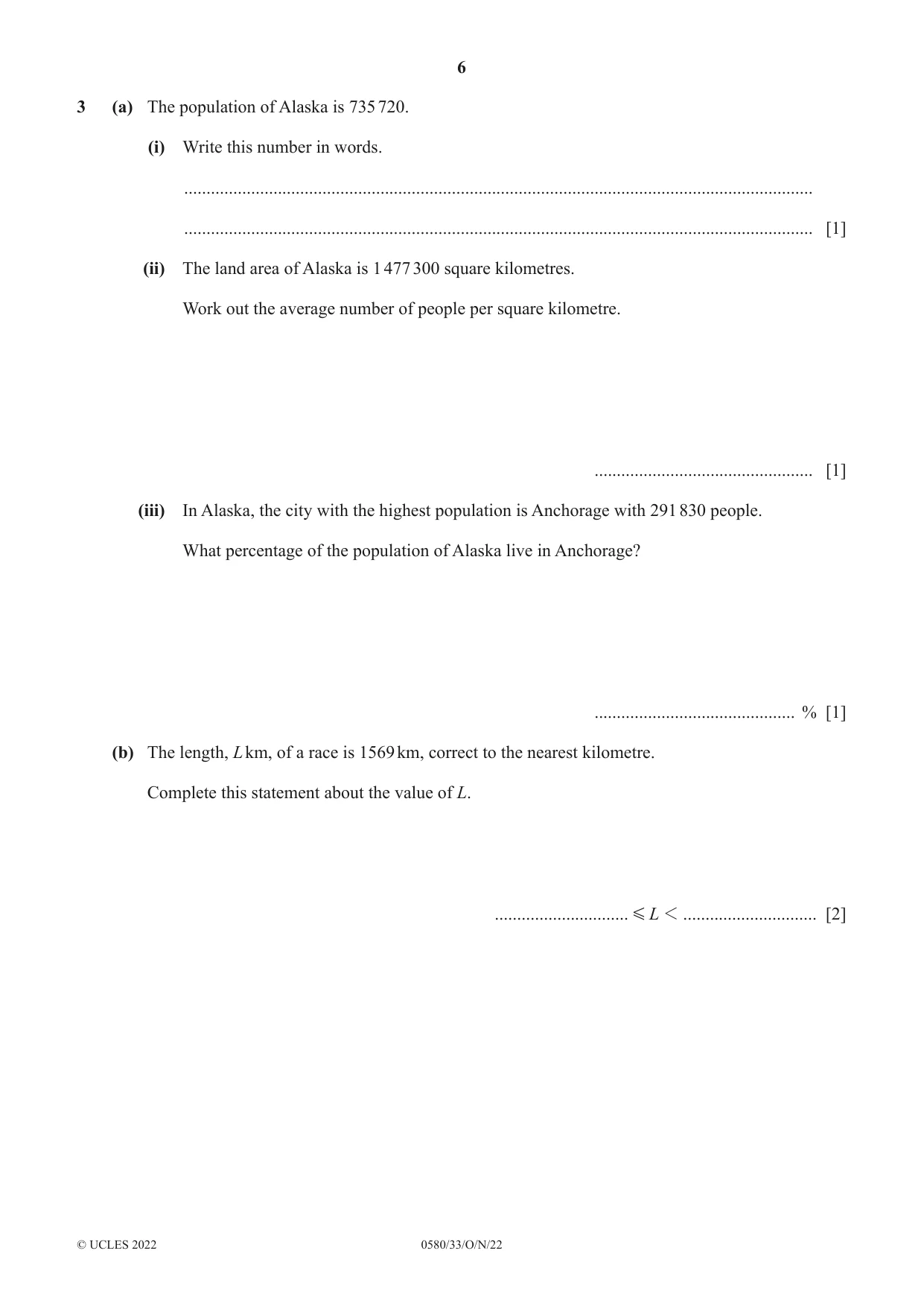 Cambridge IGCSE Mathematics 0580 2022 Oct/Nov Paper 3 · Variant 3 question paper, page 6 of 20