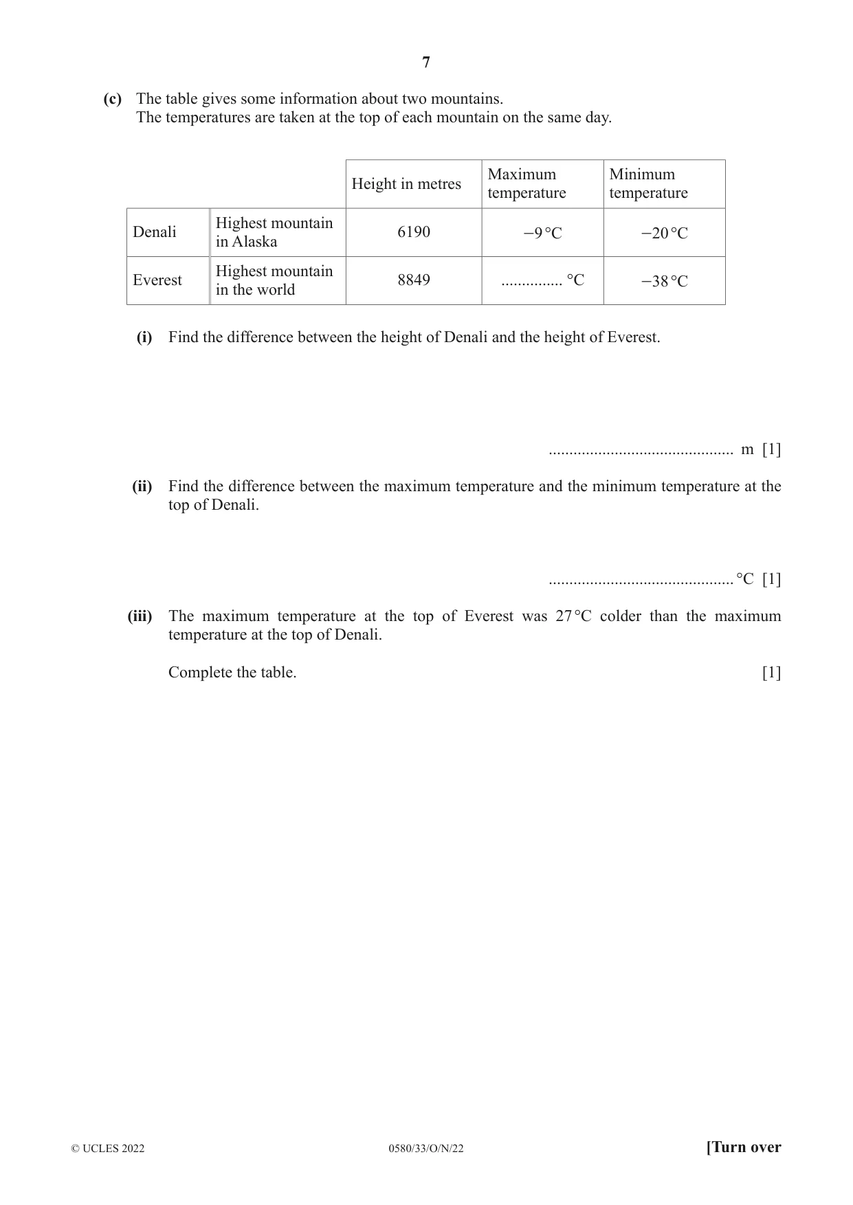 Cambridge IGCSE Mathematics 0580 2022 Oct/Nov Paper 3 · Variant 3 question paper, page 7 of 20