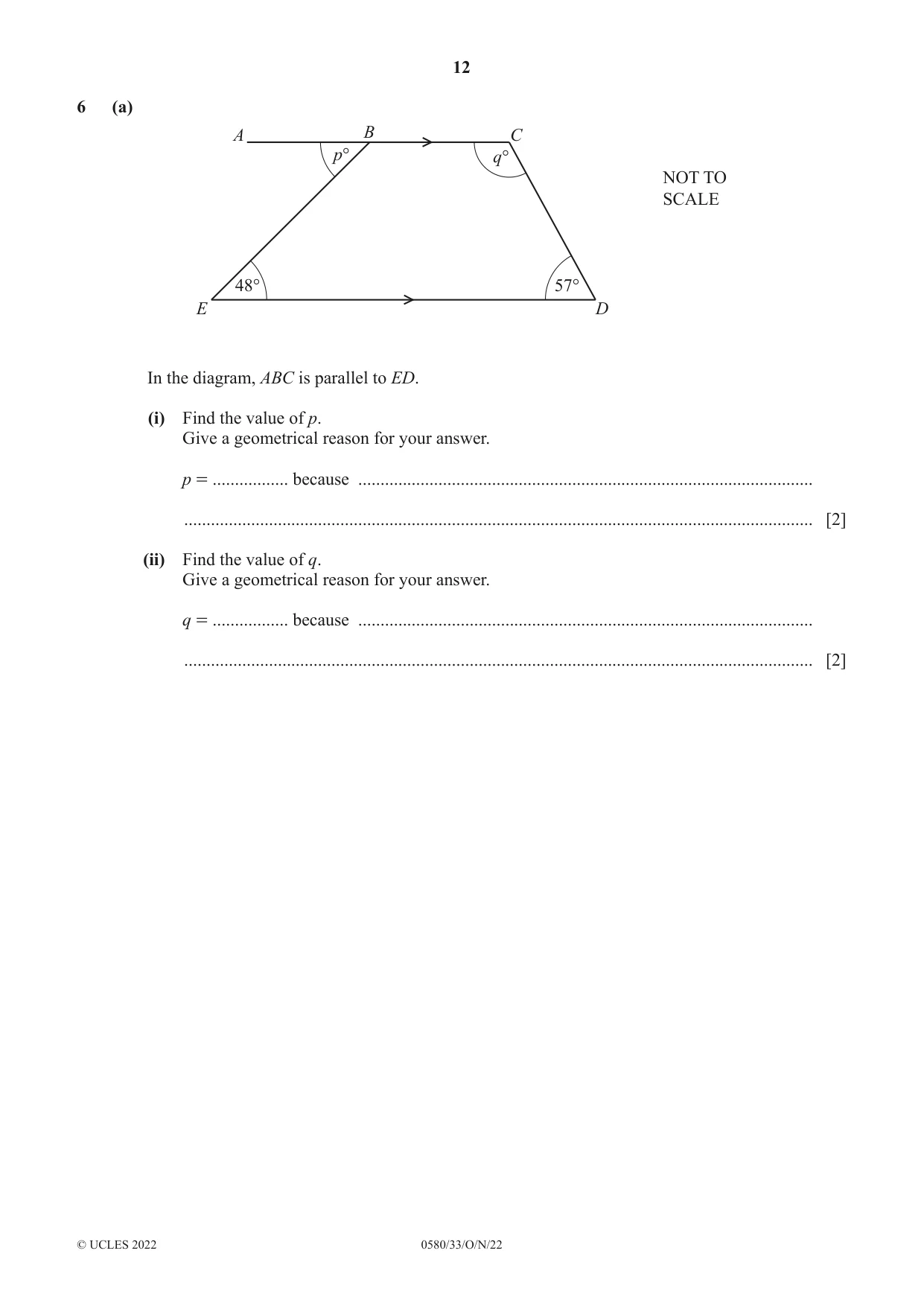 Cambridge IGCSE Mathematics 0580 2022 Oct/Nov Paper 3 · Variant 3 question paper, page 12 of 20