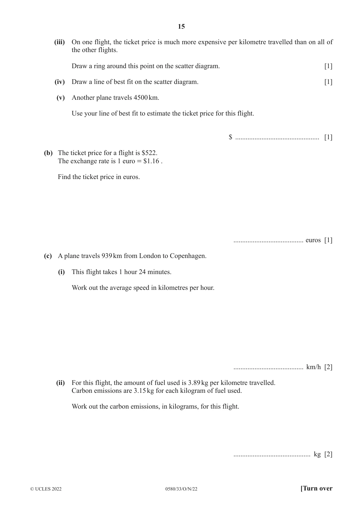 Cambridge IGCSE Mathematics 0580 2022 Oct/Nov Paper 3 · Variant 3 question paper, page 15 of 20