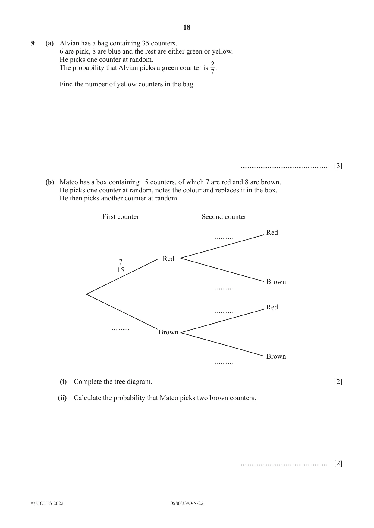 Cambridge IGCSE Mathematics 0580 2022 Oct/Nov Paper 3 · Variant 3 question paper, page 18 of 20