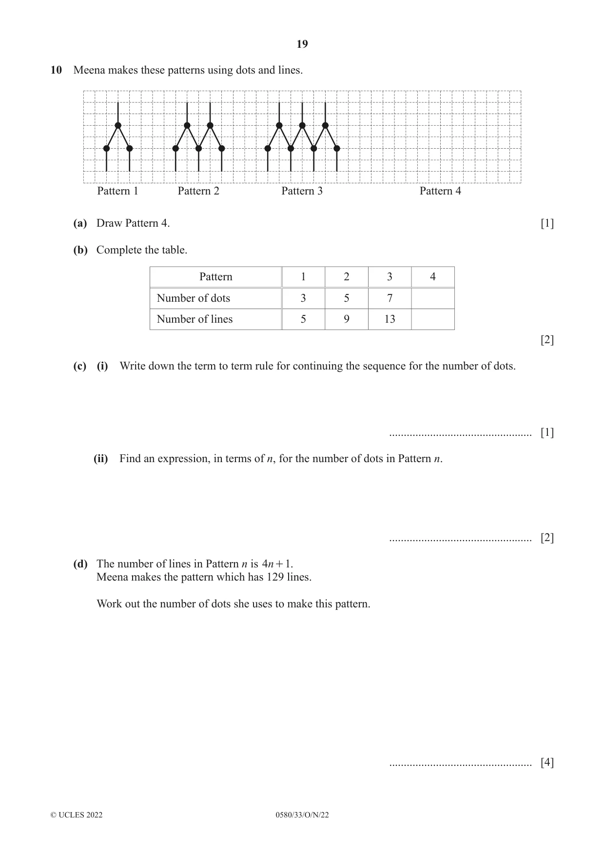 Cambridge IGCSE Mathematics 0580 2022 Oct/Nov Paper 3 · Variant 3 question paper, page 19 of 20