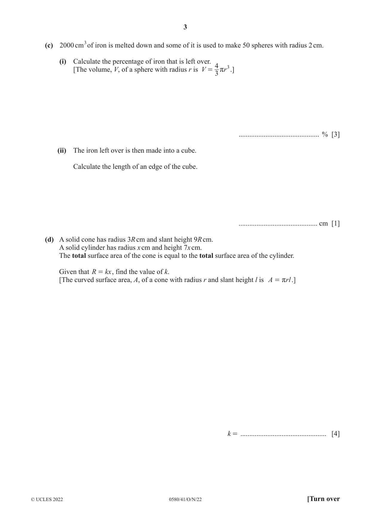 Cambridge IGCSE Mathematics 0580 2022 Oct/Nov Paper 4 · Variant 1 question paper, page 3 of 20