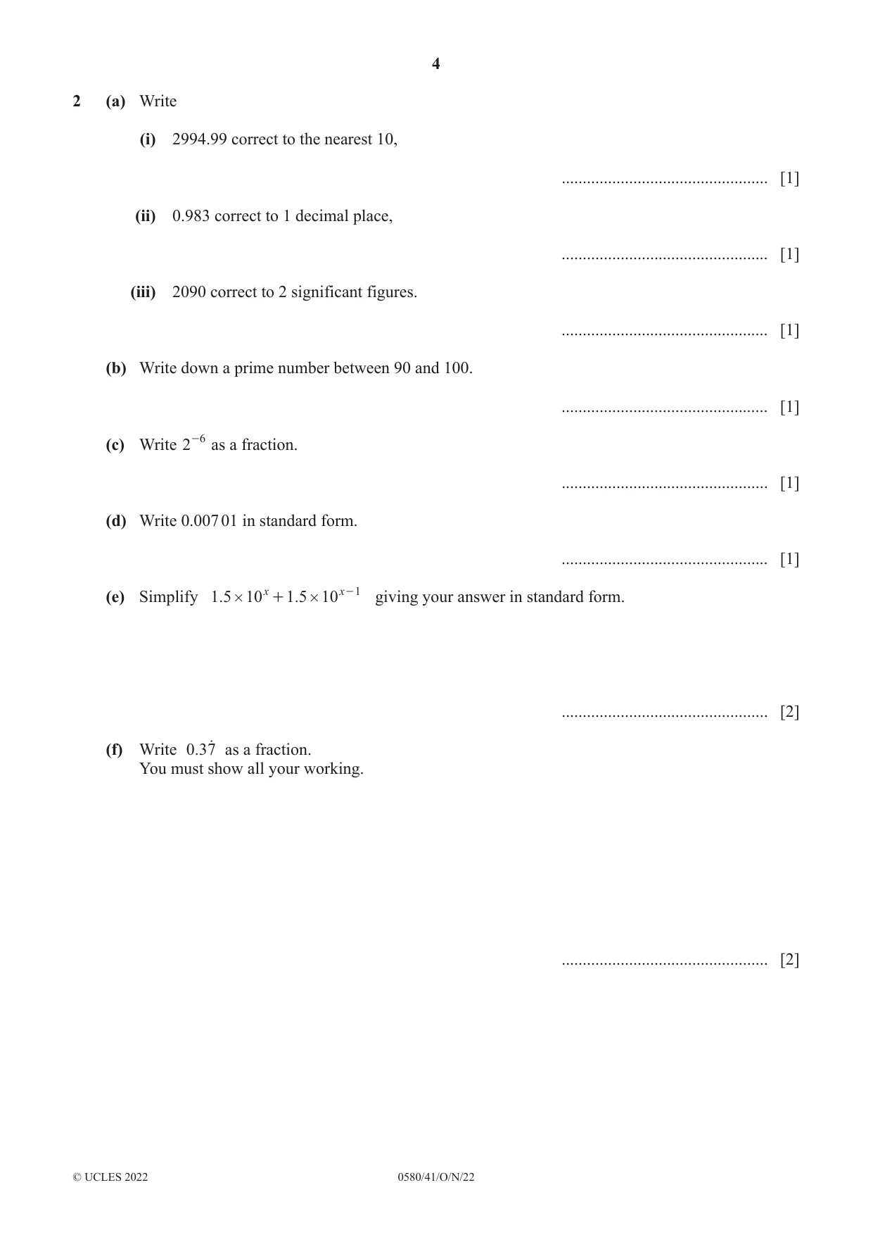 Cambridge IGCSE Mathematics 0580 2022 Oct/Nov Paper 4 · Variant 1 question paper, page 4 of 20