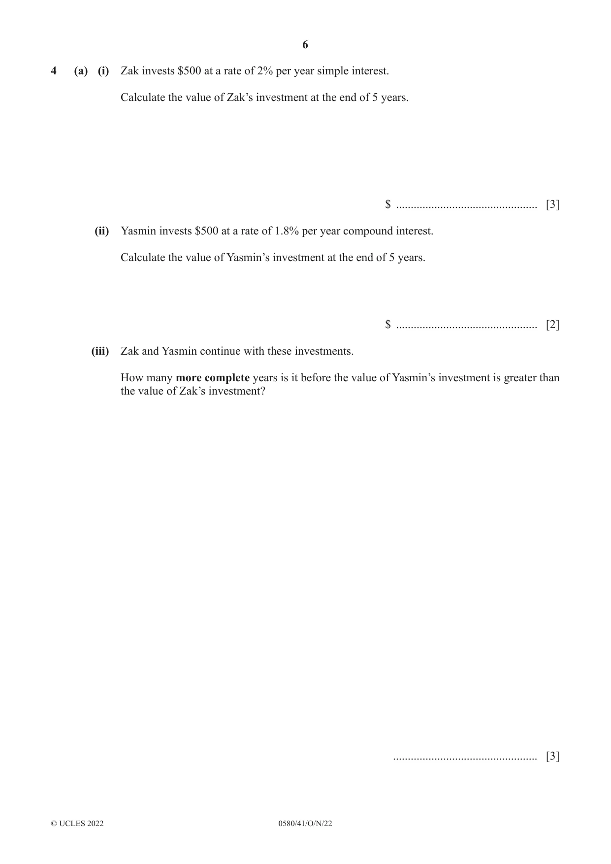 Cambridge IGCSE Mathematics 0580 2022 Oct/Nov Paper 4 · Variant 1 question paper, page 6 of 20