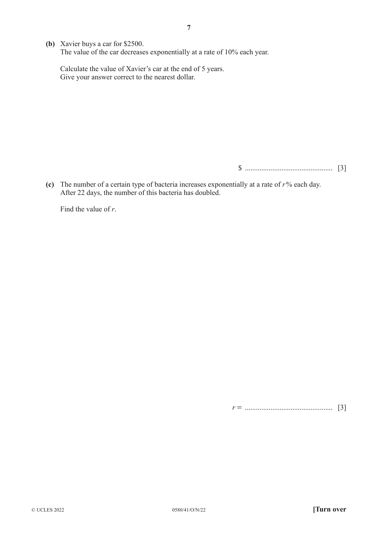 Cambridge IGCSE Mathematics 0580 2022 Oct/Nov Paper 4 · Variant 1 question paper, page 7 of 20