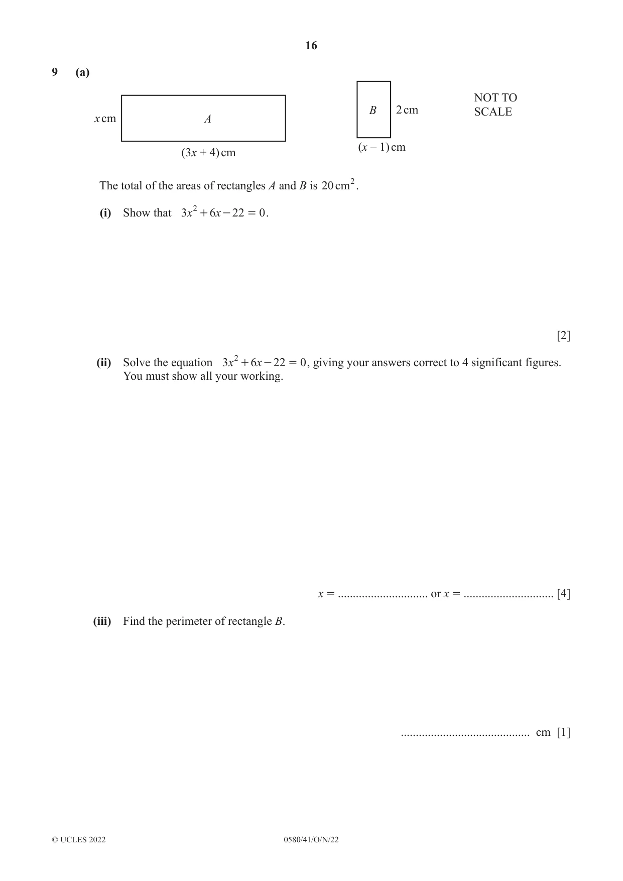 Cambridge IGCSE Mathematics 0580 2022 Oct/Nov Paper 4 · Variant 1 question paper, page 16 of 20