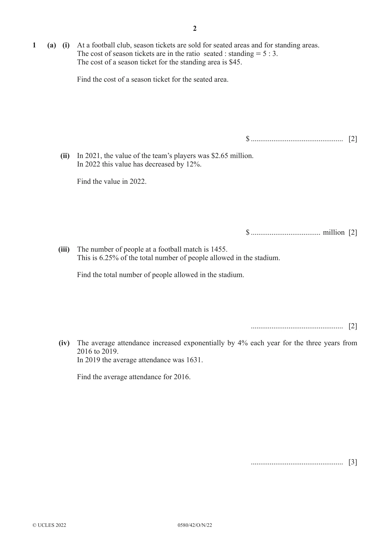 Cambridge IGCSE Mathematics 0580 2022 Oct/Nov Paper 4 · Variant 2 question paper, page 2 of 20
