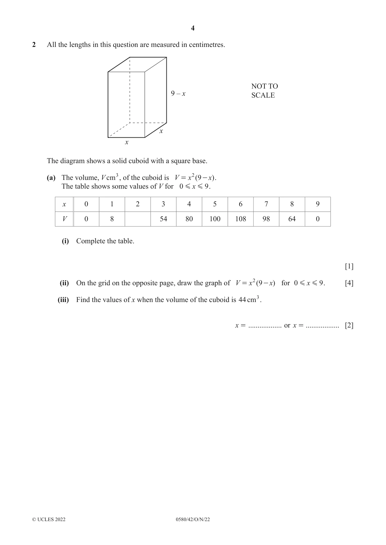 Cambridge IGCSE Mathematics 0580 2022 Oct/Nov Paper 4 · Variant 2 question paper, page 4 of 20