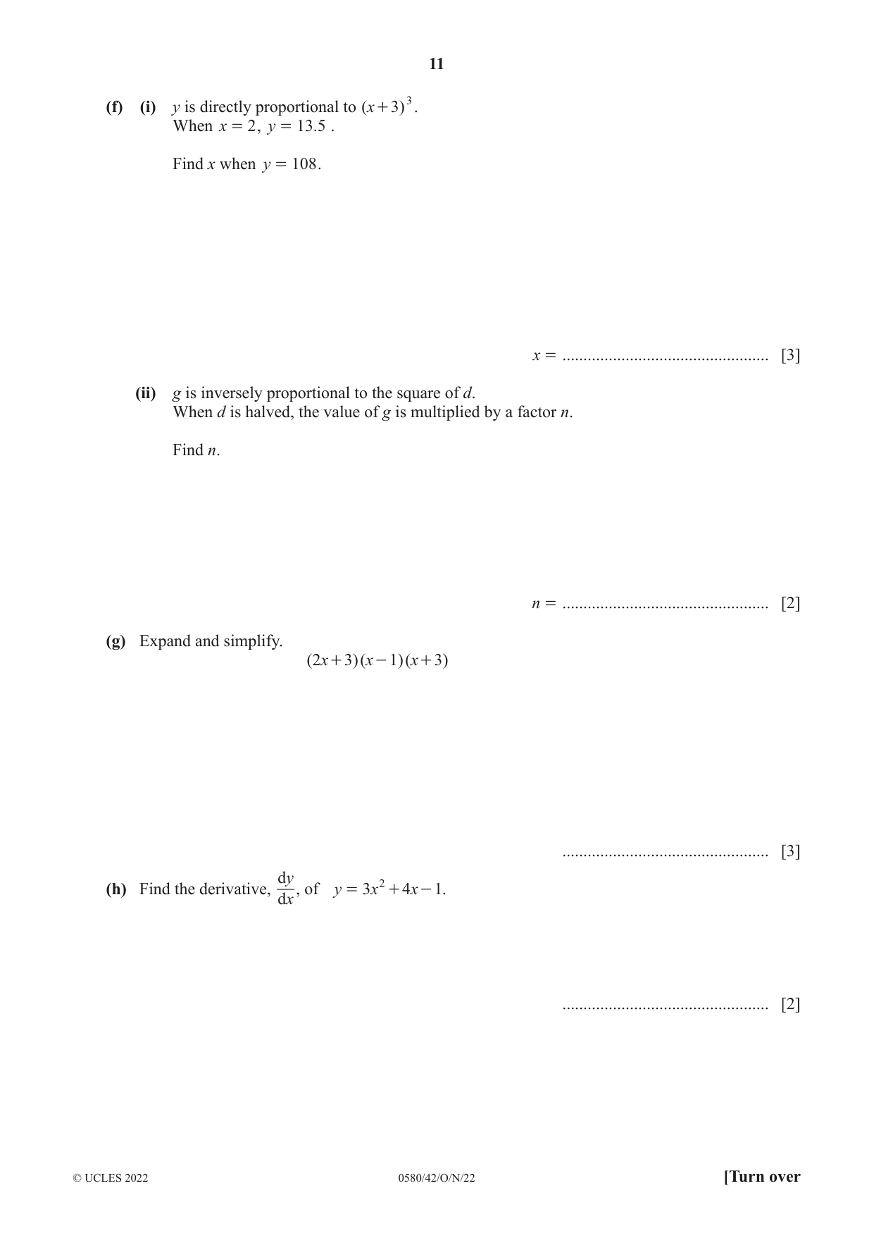 Cambridge IGCSE Mathematics 0580 2022 Oct/Nov Paper 4 · Variant 2 question paper, page 11 of 20