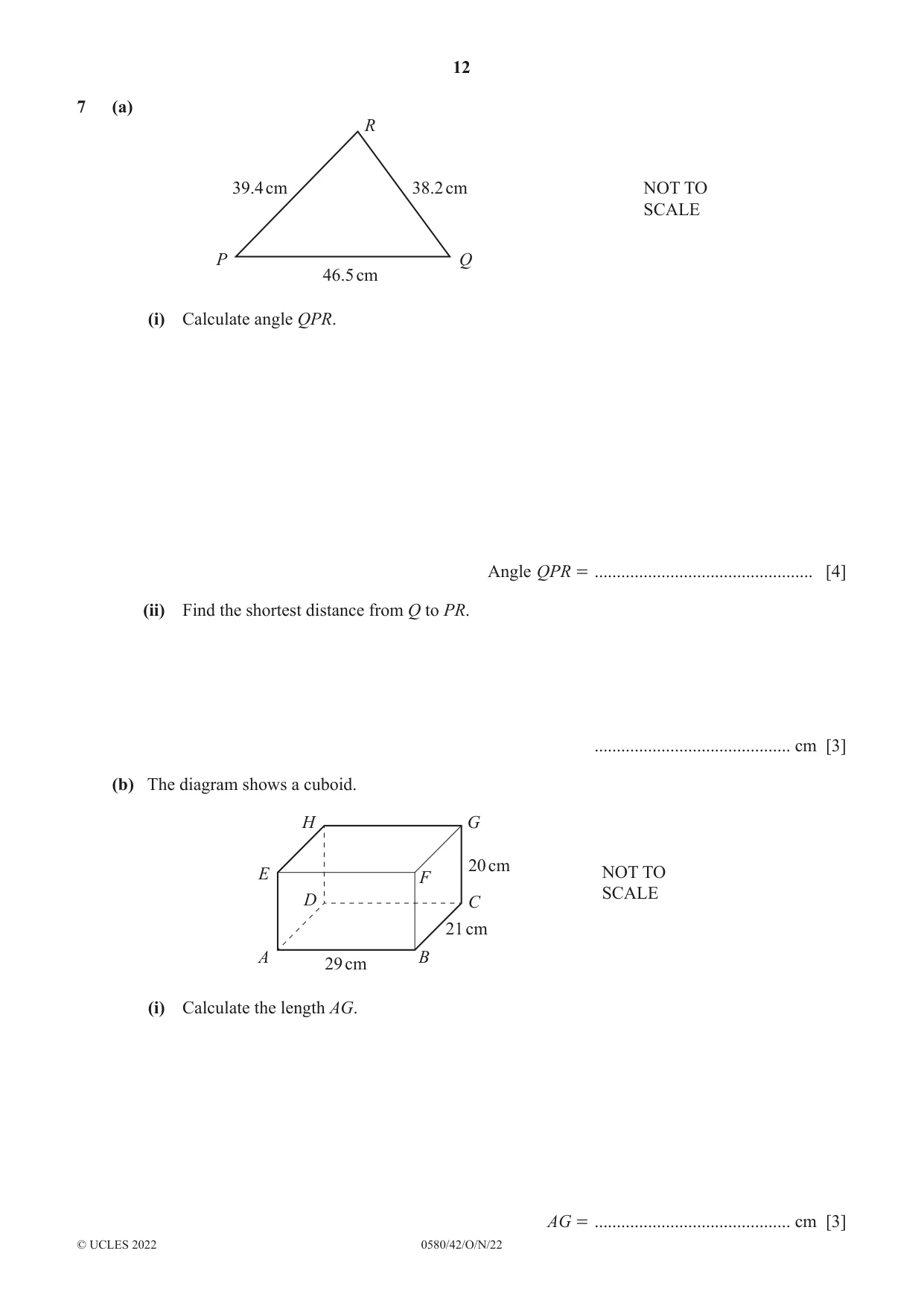 Cambridge IGCSE Mathematics 0580 2022 Oct/Nov Paper 4 · Variant 2 question paper, page 12 of 20