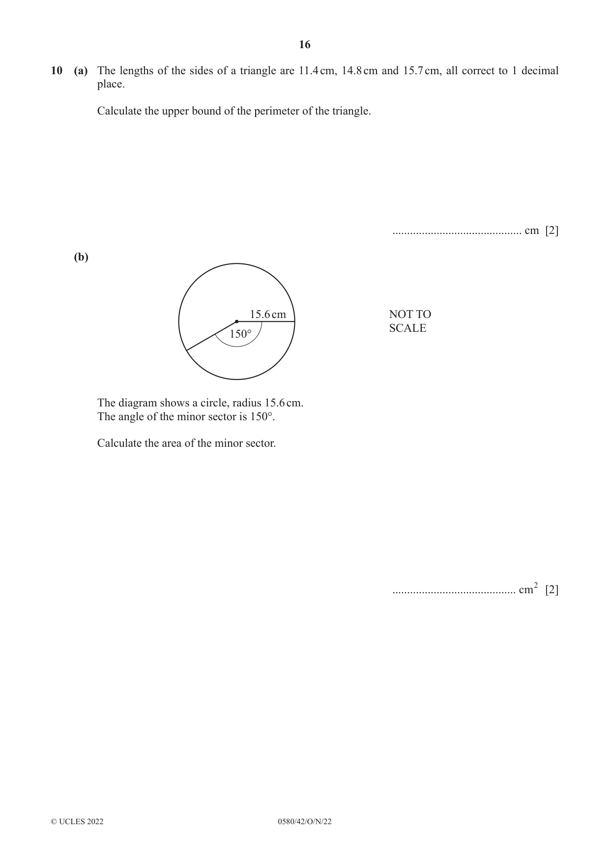Cambridge IGCSE Mathematics 0580 2022 Oct/Nov Paper 4 · Variant 2 question paper, page 16 of 20