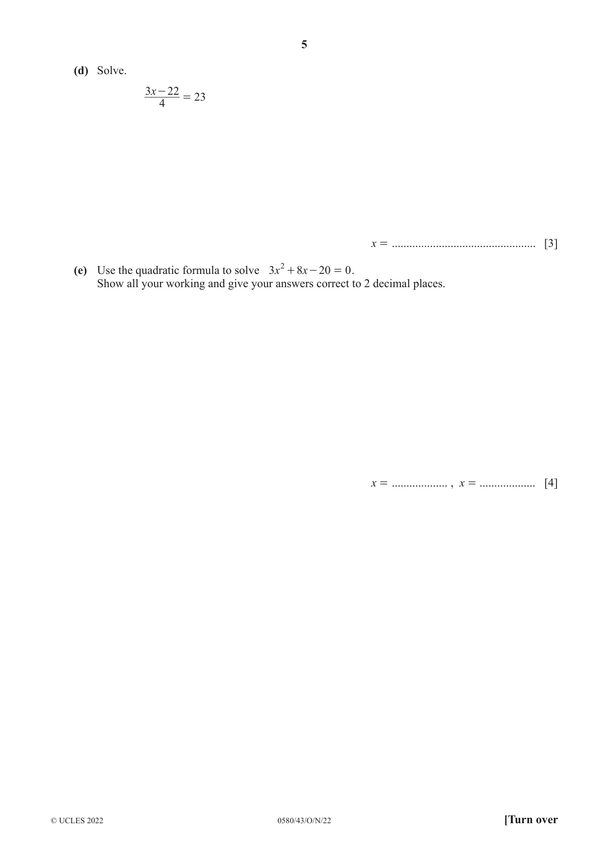 Cambridge IGCSE Mathematics 0580 2022 Oct/Nov Paper 4 · Variant 3 question paper, page 5 of 20