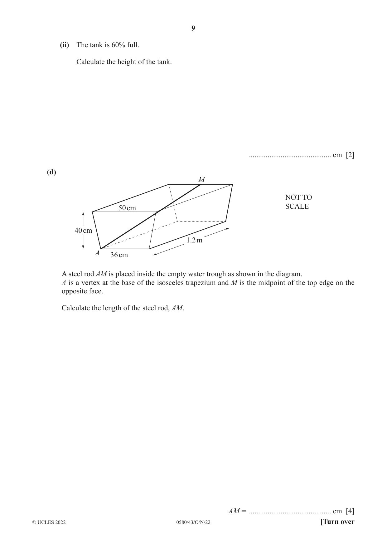 Cambridge IGCSE Mathematics 0580 2022 Oct/Nov Paper 4 · Variant 3 question paper, page 9 of 20