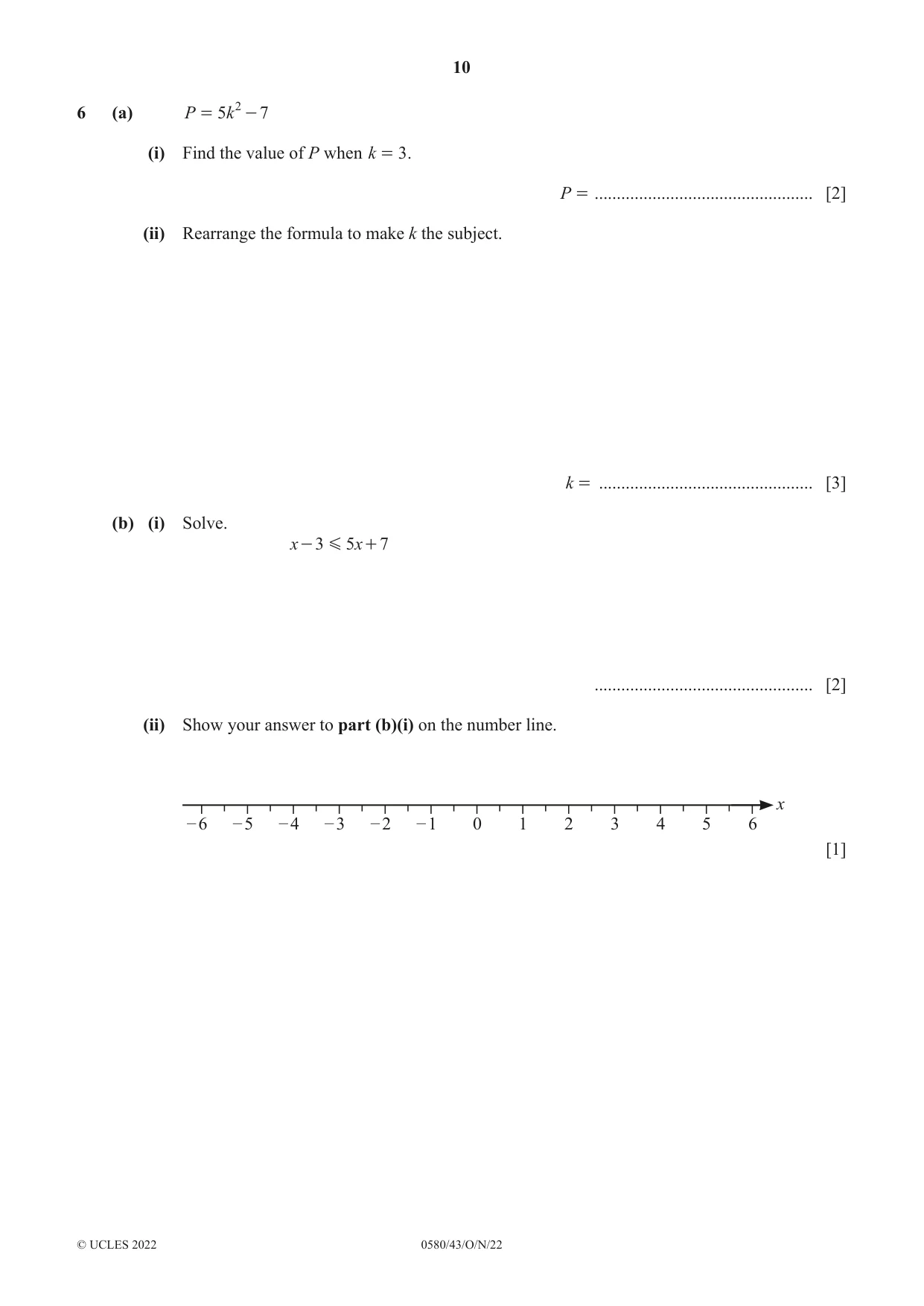 Cambridge IGCSE Mathematics 0580 2022 Oct/Nov Paper 4 · Variant 3 question paper, page 10 of 20
