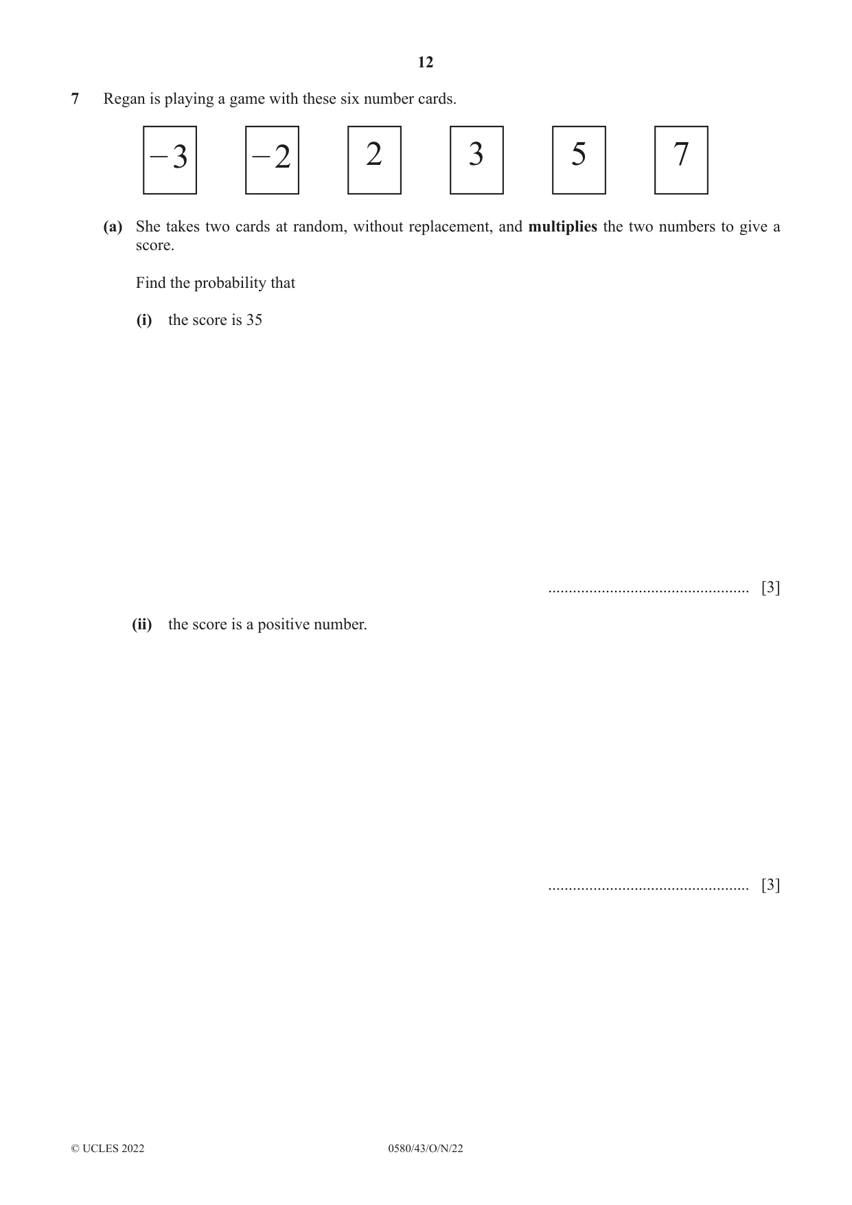 Cambridge IGCSE Mathematics 0580 2022 Oct/Nov Paper 4 · Variant 3 question paper, page 12 of 20