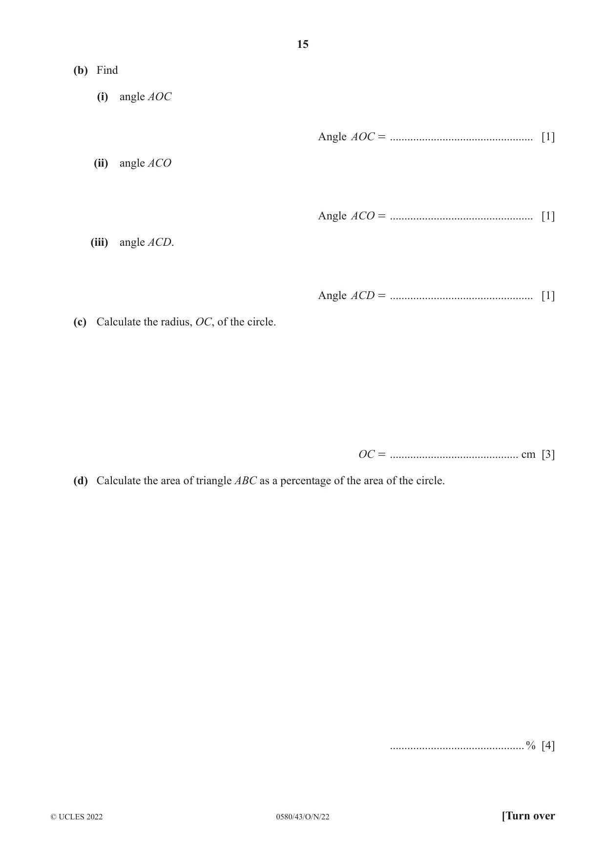 Cambridge IGCSE Mathematics 0580 2022 Oct/Nov Paper 4 · Variant 3 question paper, page 15 of 20