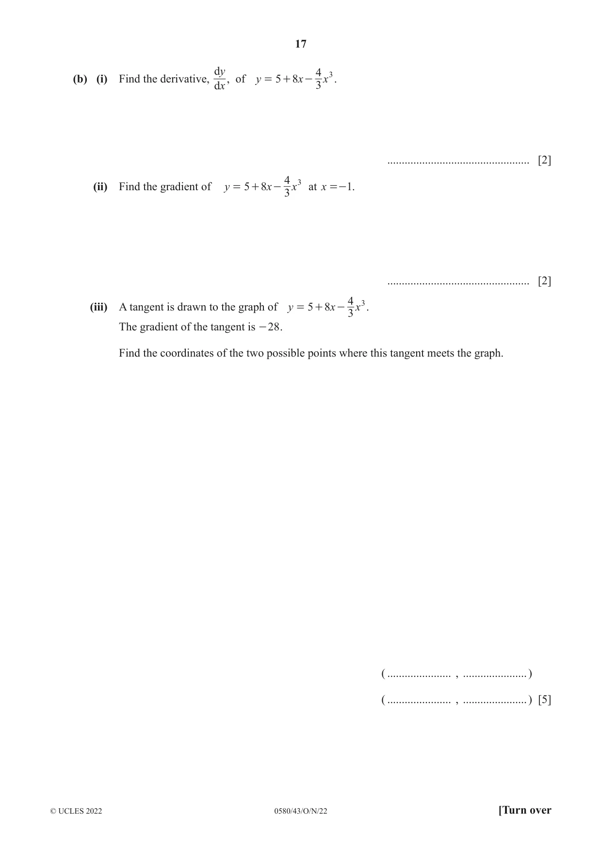 Cambridge IGCSE Mathematics 0580 2022 Oct/Nov Paper 4 · Variant 3 question paper, page 17 of 20