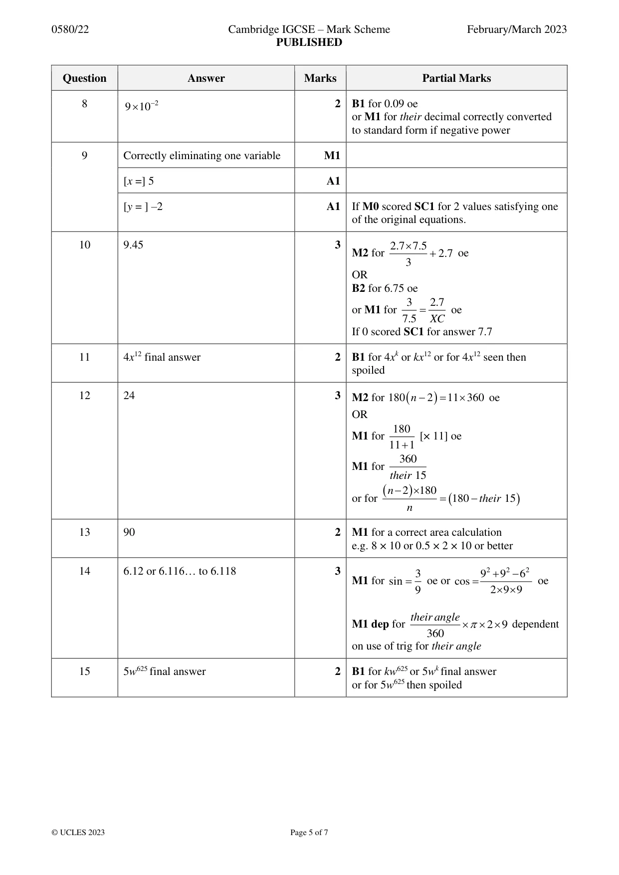 Mark scheme, page 5 of 7