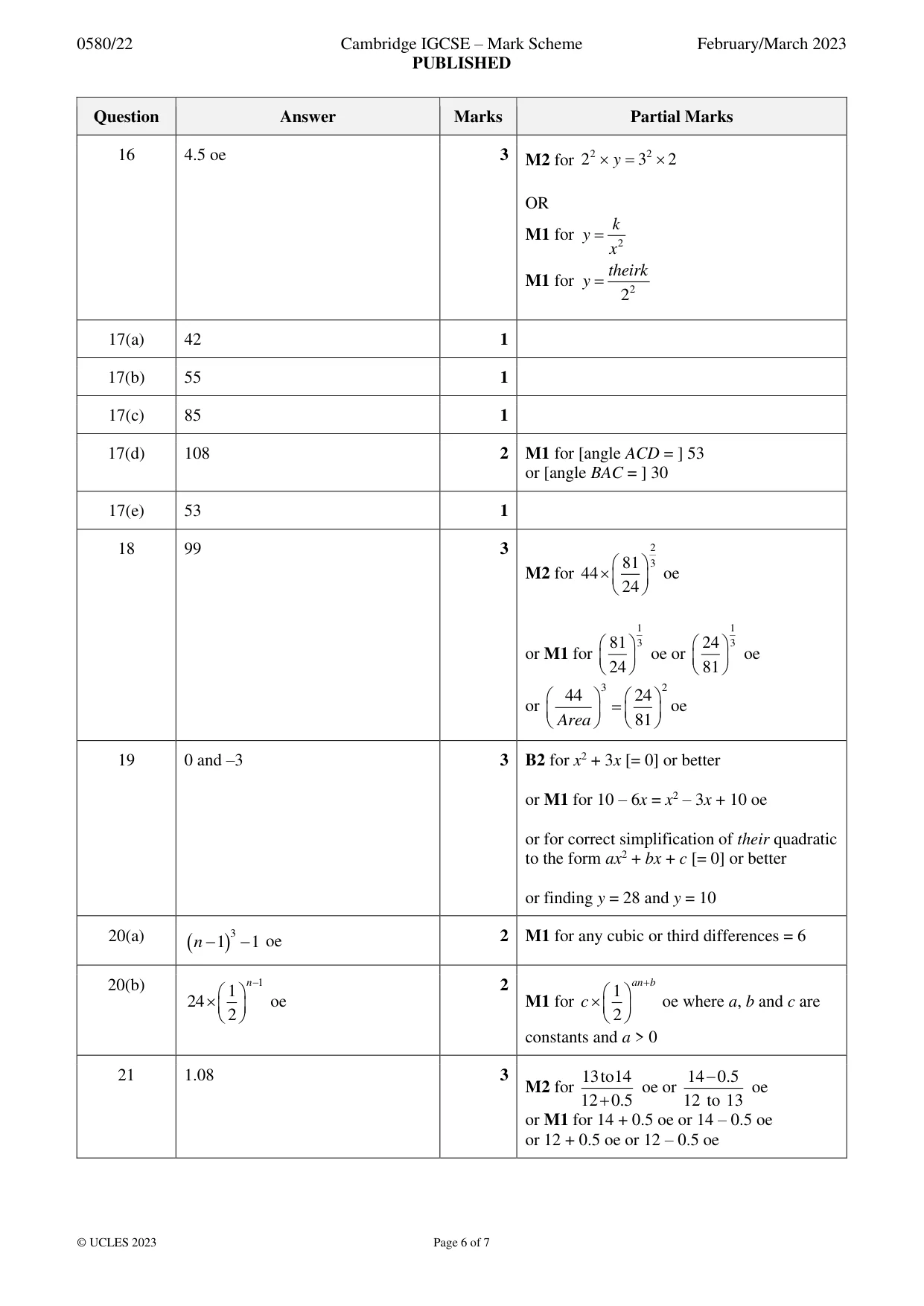 Mark scheme, page 6 of 7
