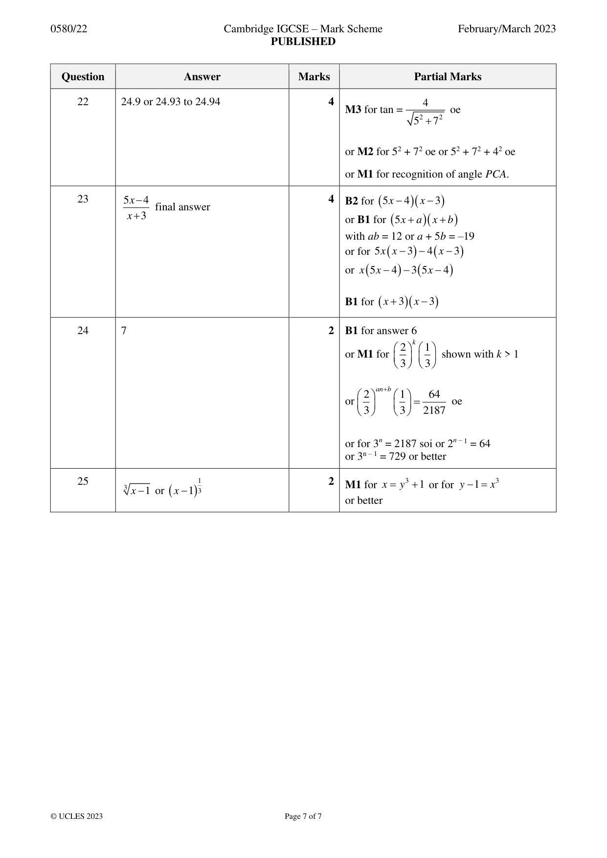 Mark scheme, page 7 of 7