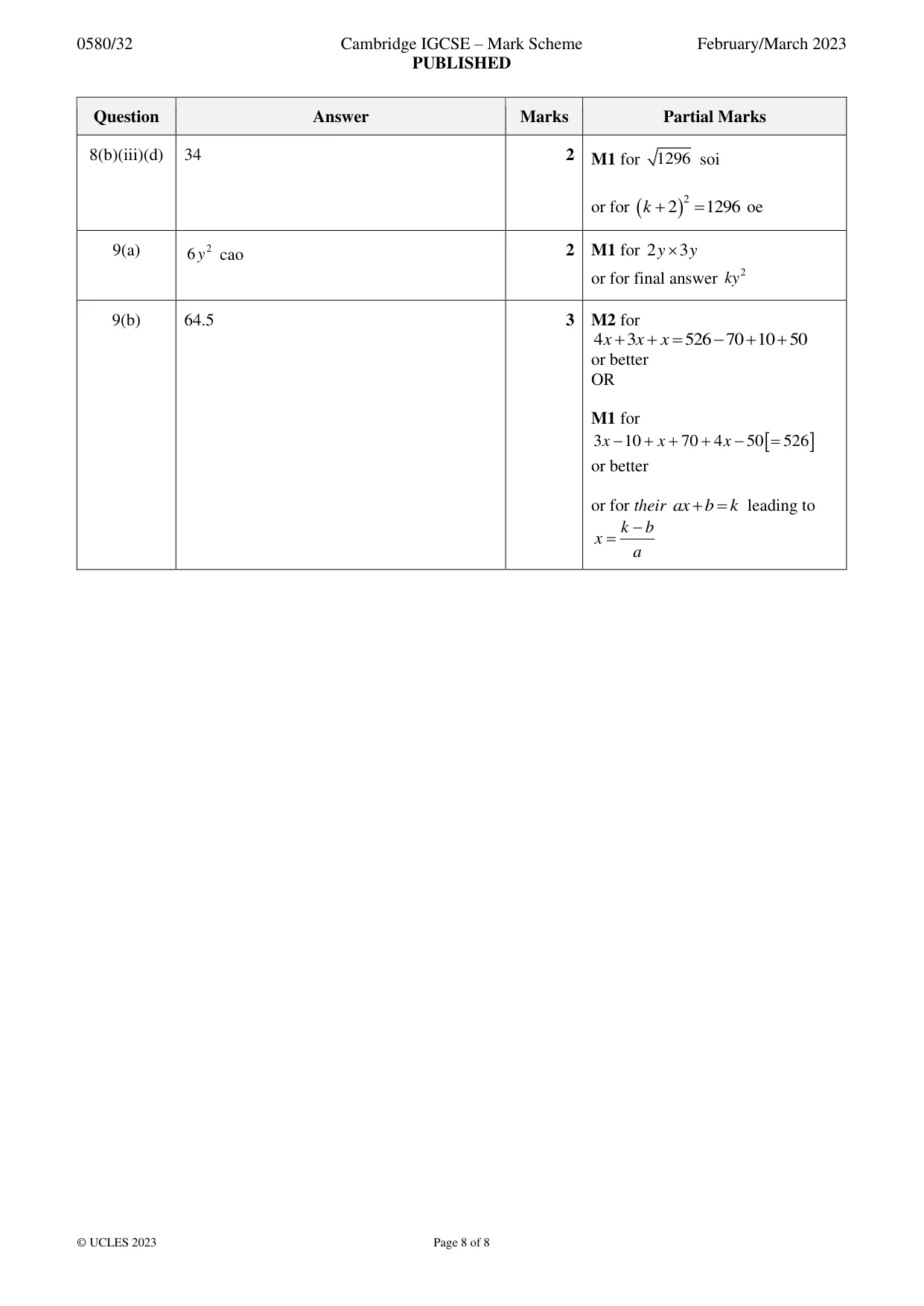 Mark scheme, page 8 of 8