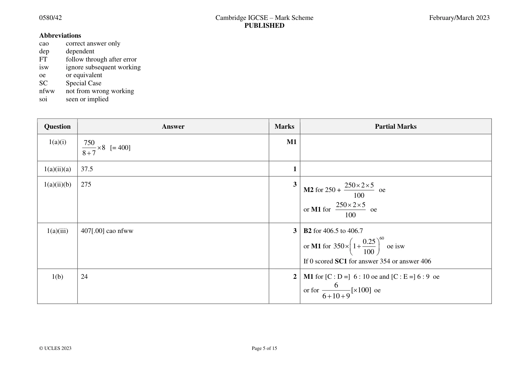 Mark scheme, page 5 of 15