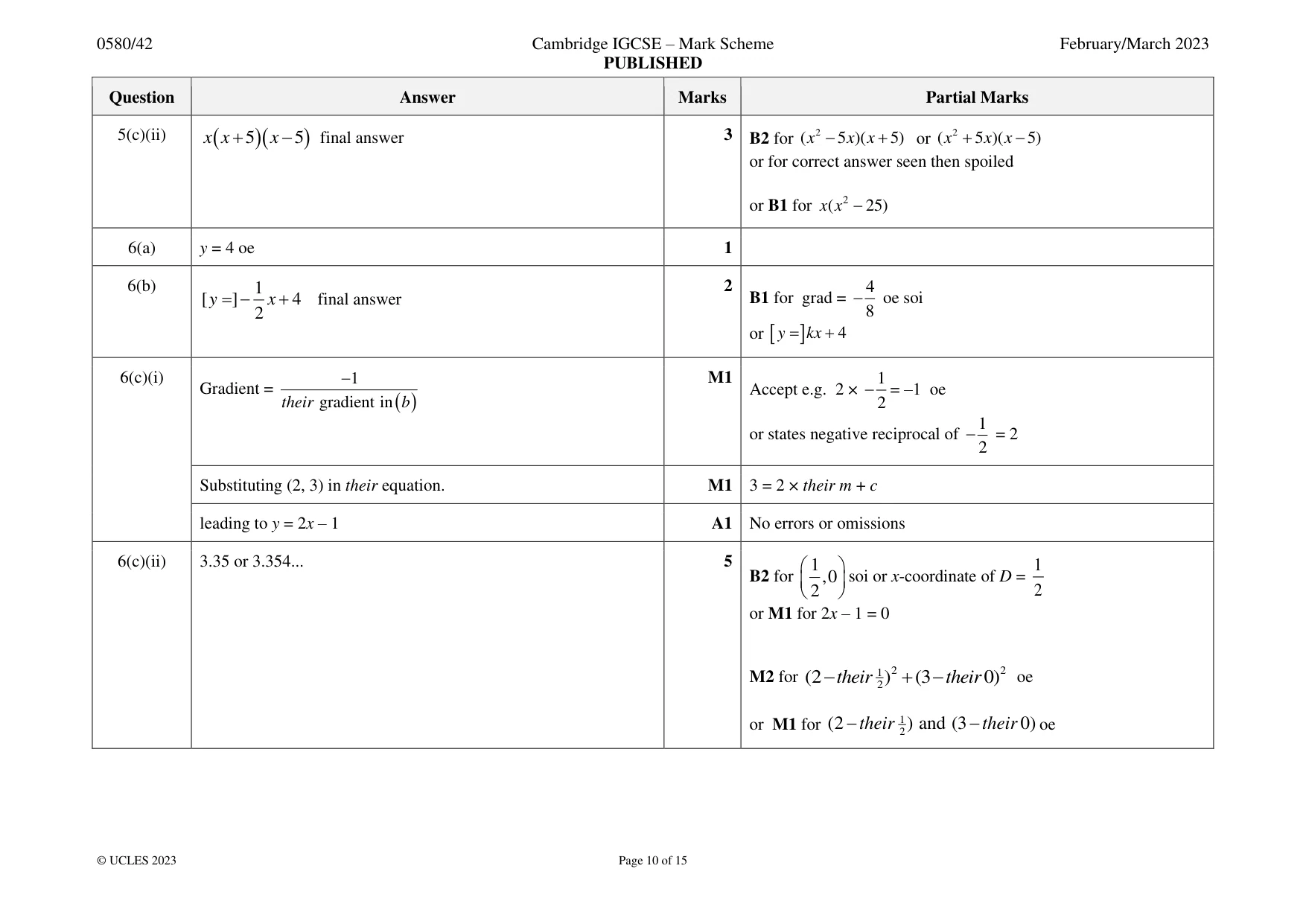 Mark scheme, page 10 of 15