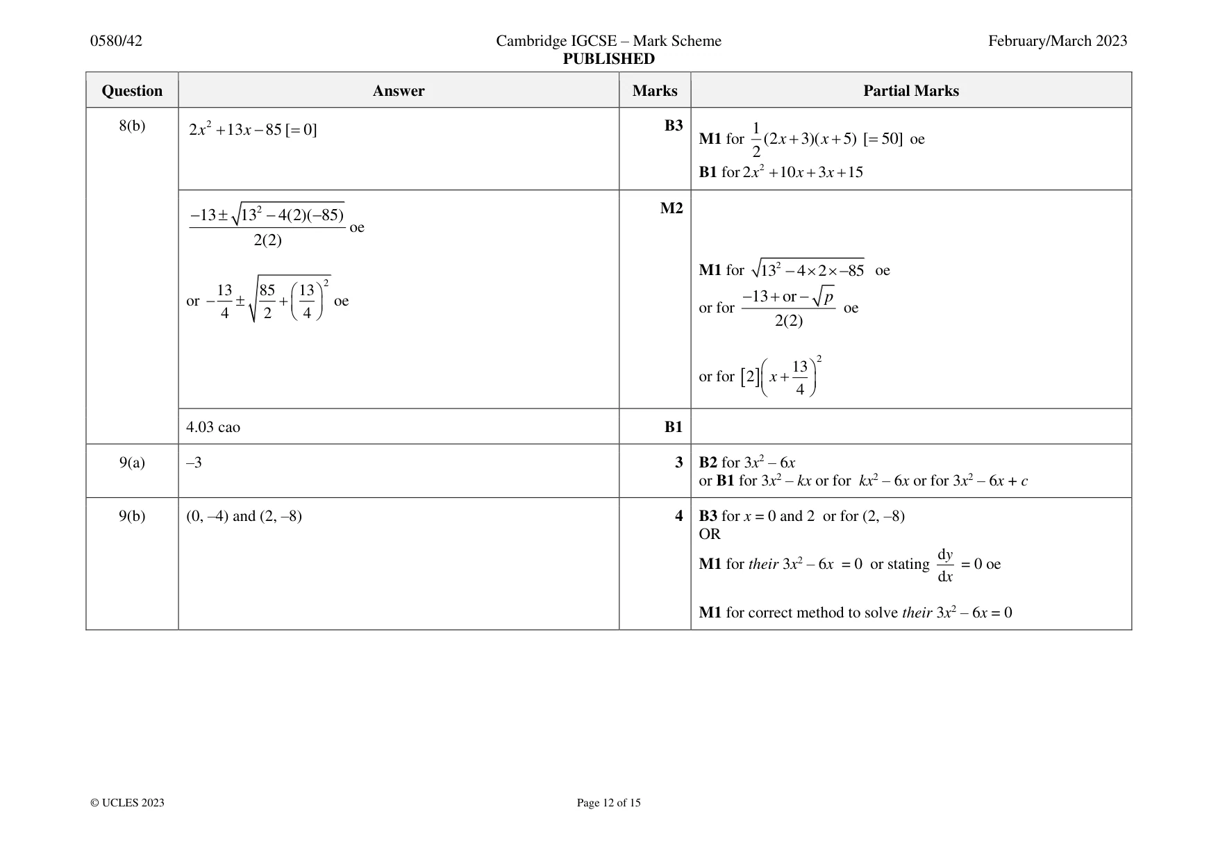Mark scheme, page 12 of 15