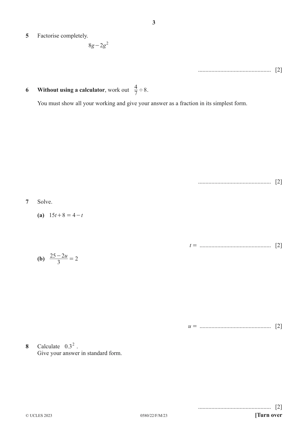 Cambridge IGCSE Mathematics 0580 2023 Feb/March Paper 2 · Variant 2 question paper, page 3 of 12