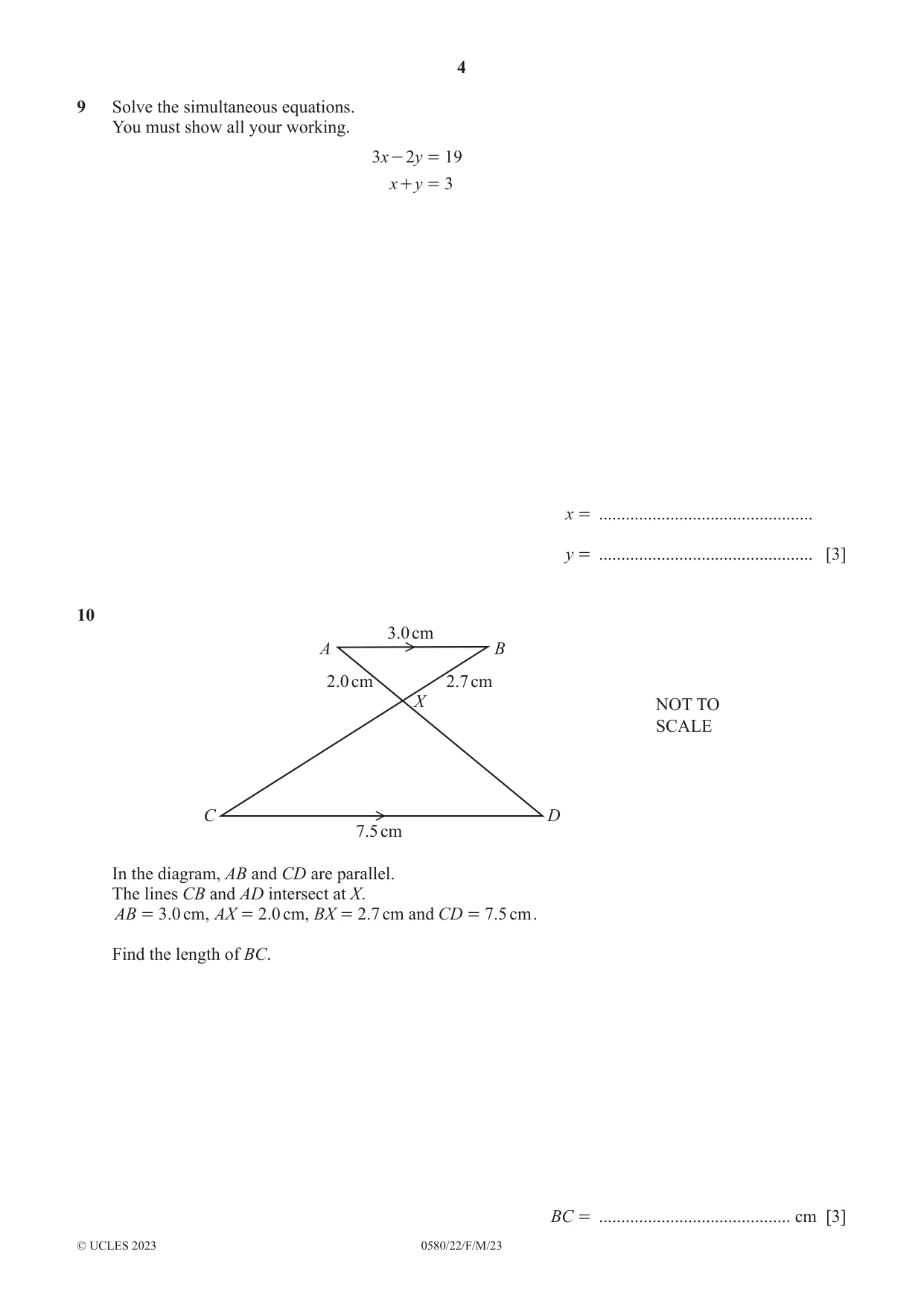 Cambridge IGCSE Mathematics 0580 2023 Feb/March Paper 2 · Variant 2 question paper, page 4 of 12