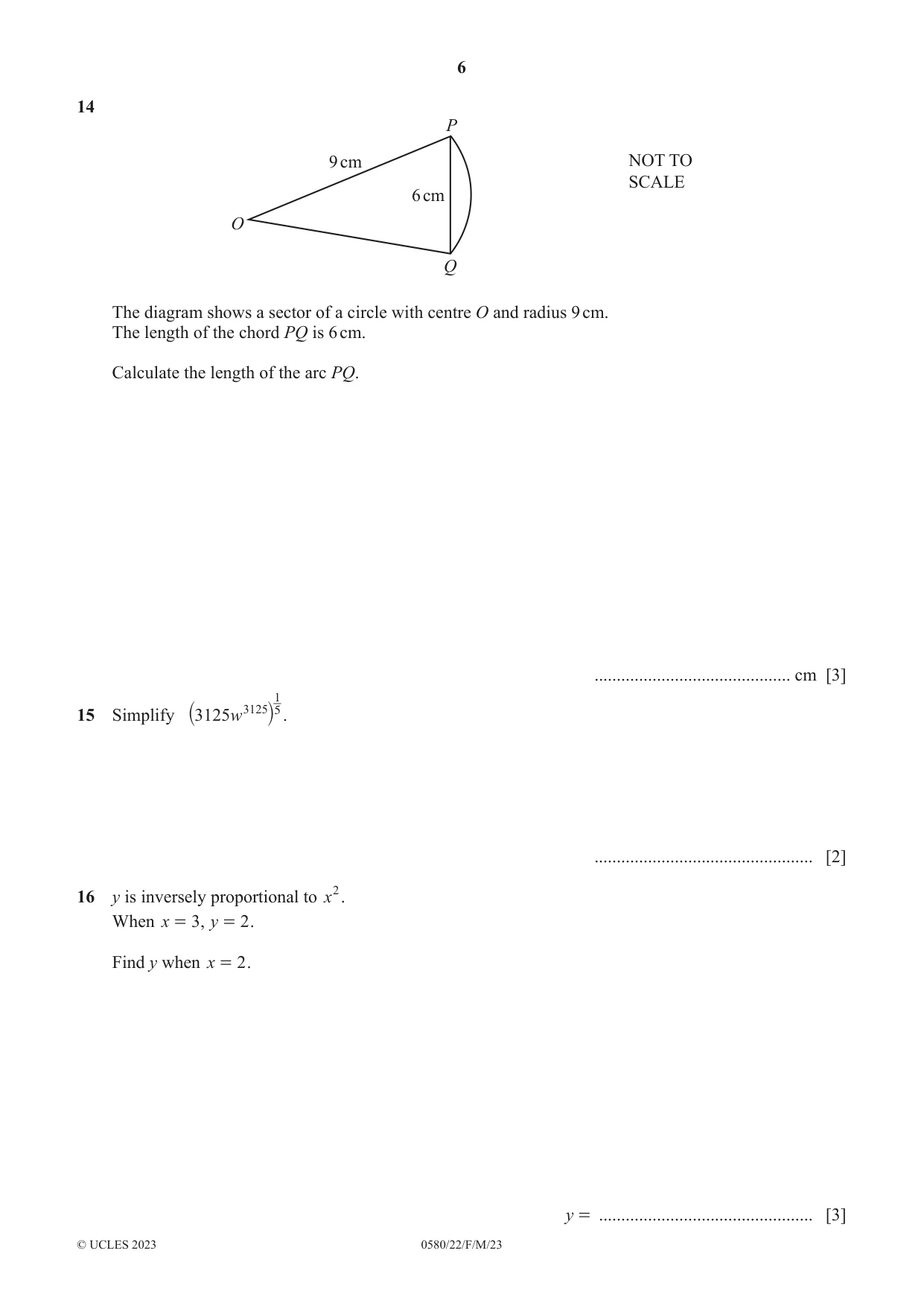 Cambridge IGCSE Mathematics 0580 2023 Feb/March Paper 2 · Variant 2 question paper, page 6 of 12