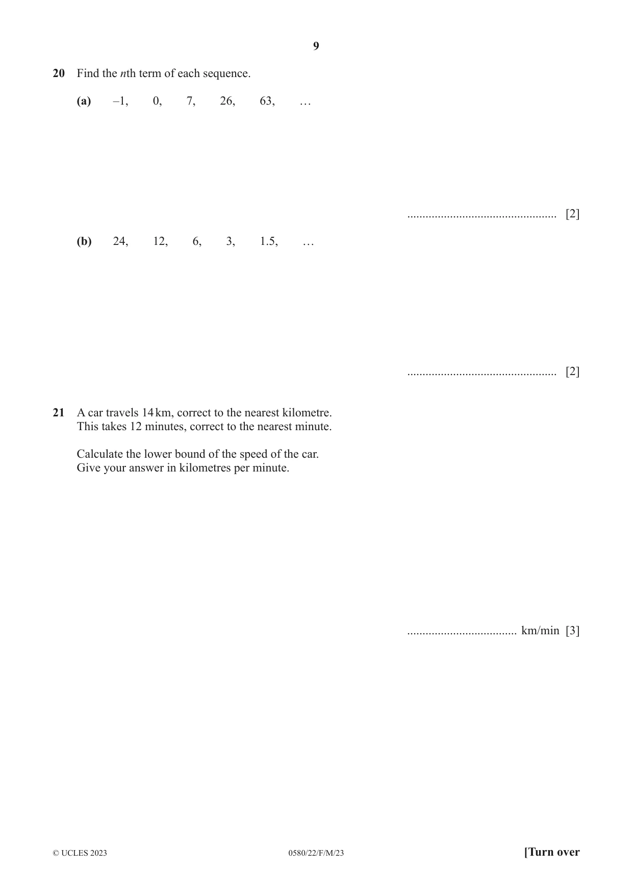 Cambridge IGCSE Mathematics 0580 2023 Feb/March Paper 2 · Variant 2 question paper, page 9 of 12