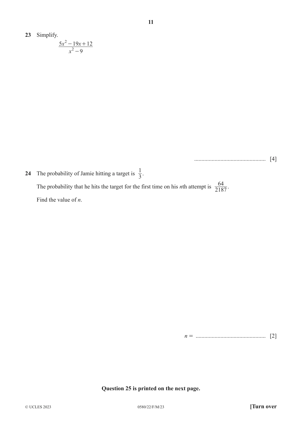 Cambridge IGCSE Mathematics 0580 2023 Feb/March Paper 2 · Variant 2 question paper, page 11 of 12