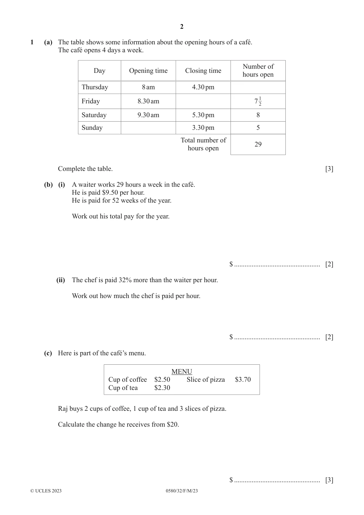 Cambridge IGCSE Mathematics 0580 2023 Feb/March Paper 3 · Variant 2 question paper, page 2 of 16