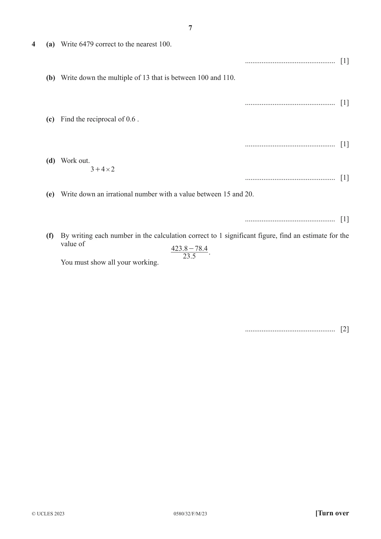 Cambridge IGCSE Mathematics 0580 2023 Feb/March Paper 3 · Variant 2 question paper, page 7 of 16