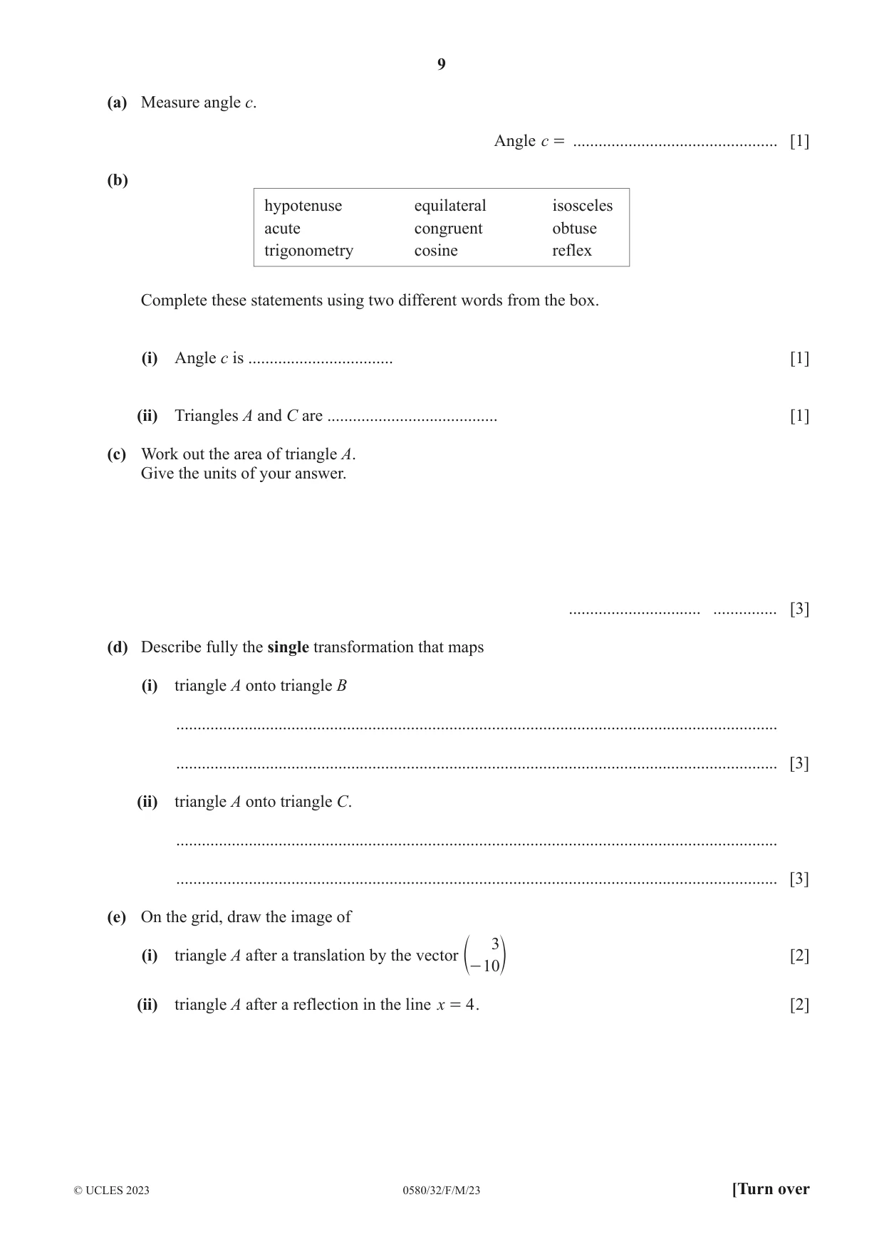 Cambridge IGCSE Mathematics 0580 2023 Feb/March Paper 3 · Variant 2 question paper, page 9 of 16