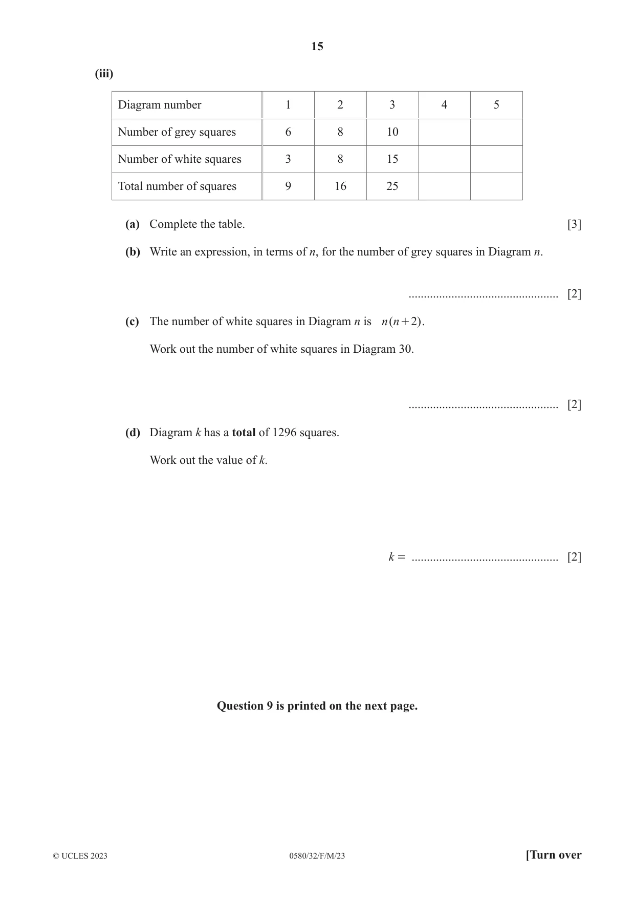 Cambridge IGCSE Mathematics 0580 2023 Feb/March Paper 3 · Variant 2 question paper, page 15 of 16