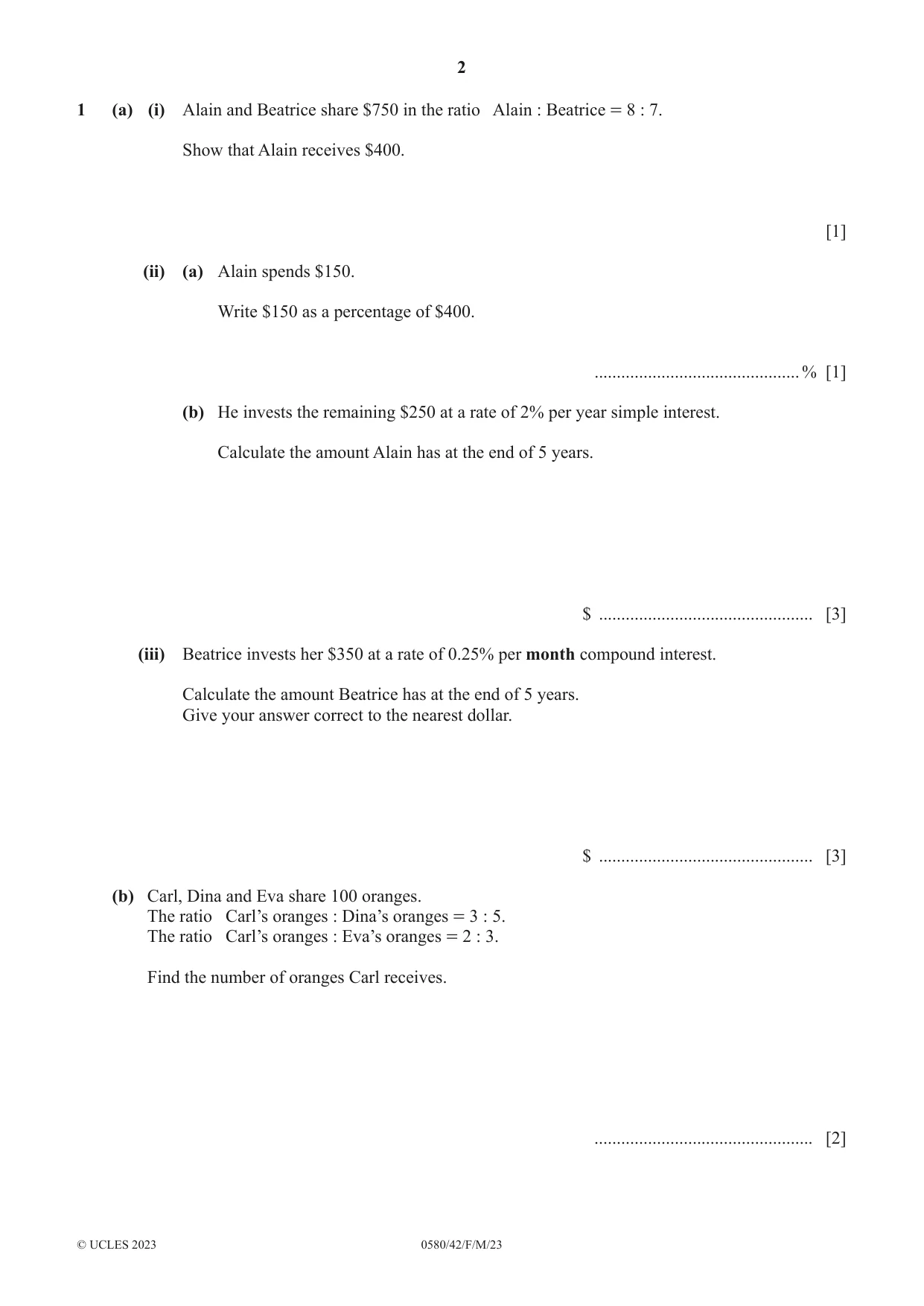 Cambridge IGCSE Mathematics 0580 2023 Feb/March Paper 4 · Variant 2 question paper, page 2 of 20