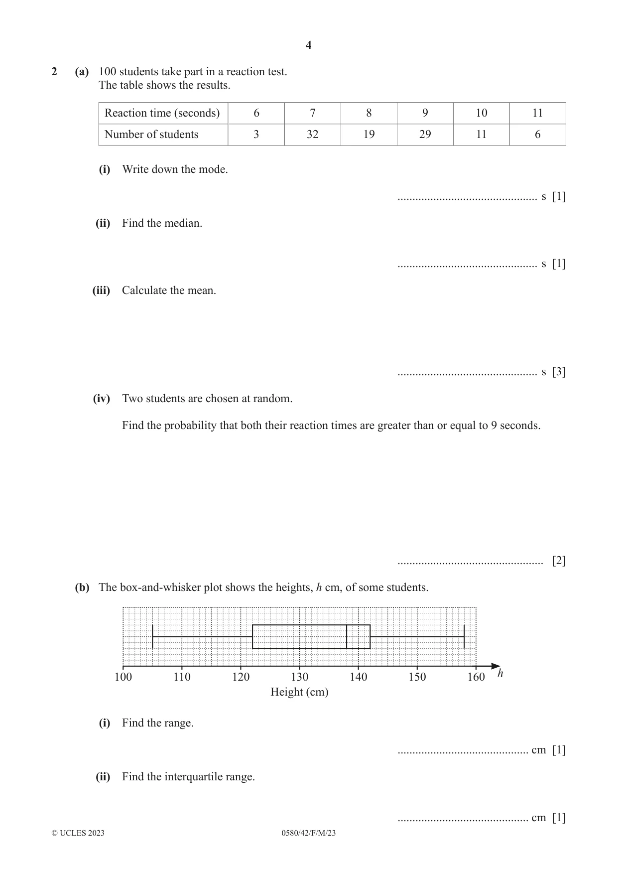 Cambridge IGCSE Mathematics 0580 2023 Feb/March Paper 4 · Variant 2 question paper, page 4 of 20