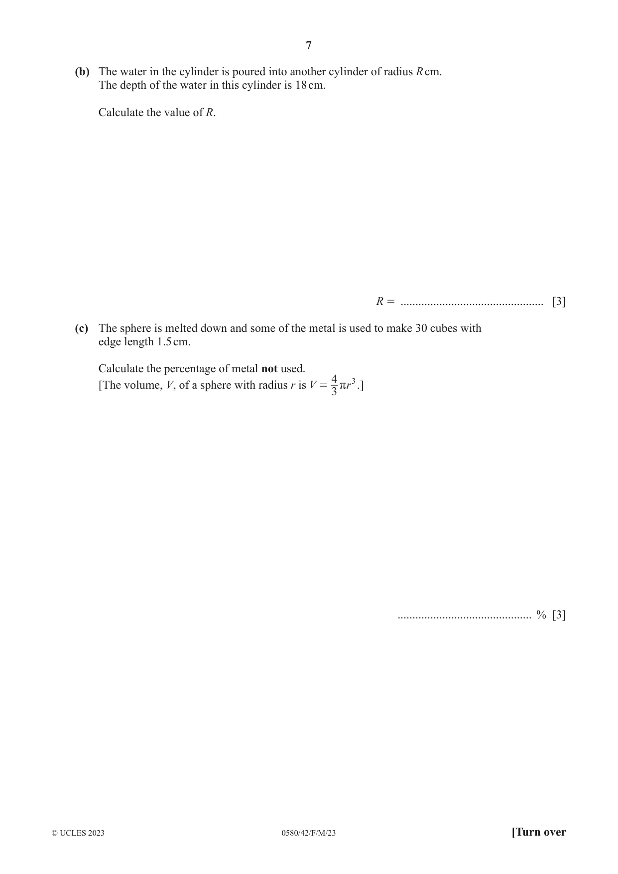 Cambridge IGCSE Mathematics 0580 2023 Feb/March Paper 4 · Variant 2 question paper, page 7 of 20