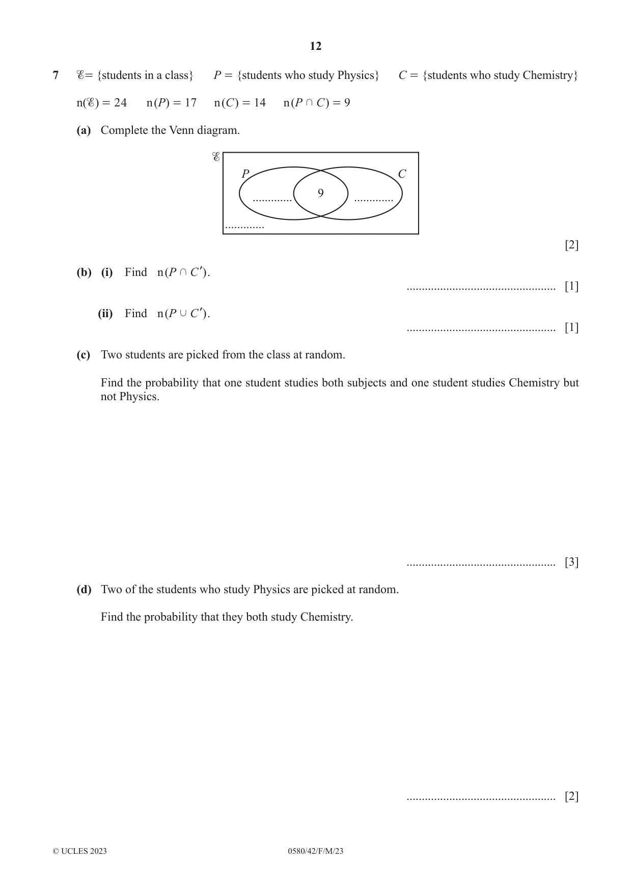 Cambridge IGCSE Mathematics 0580 2023 Feb/March Paper 4 · Variant 2 question paper, page 12 of 20