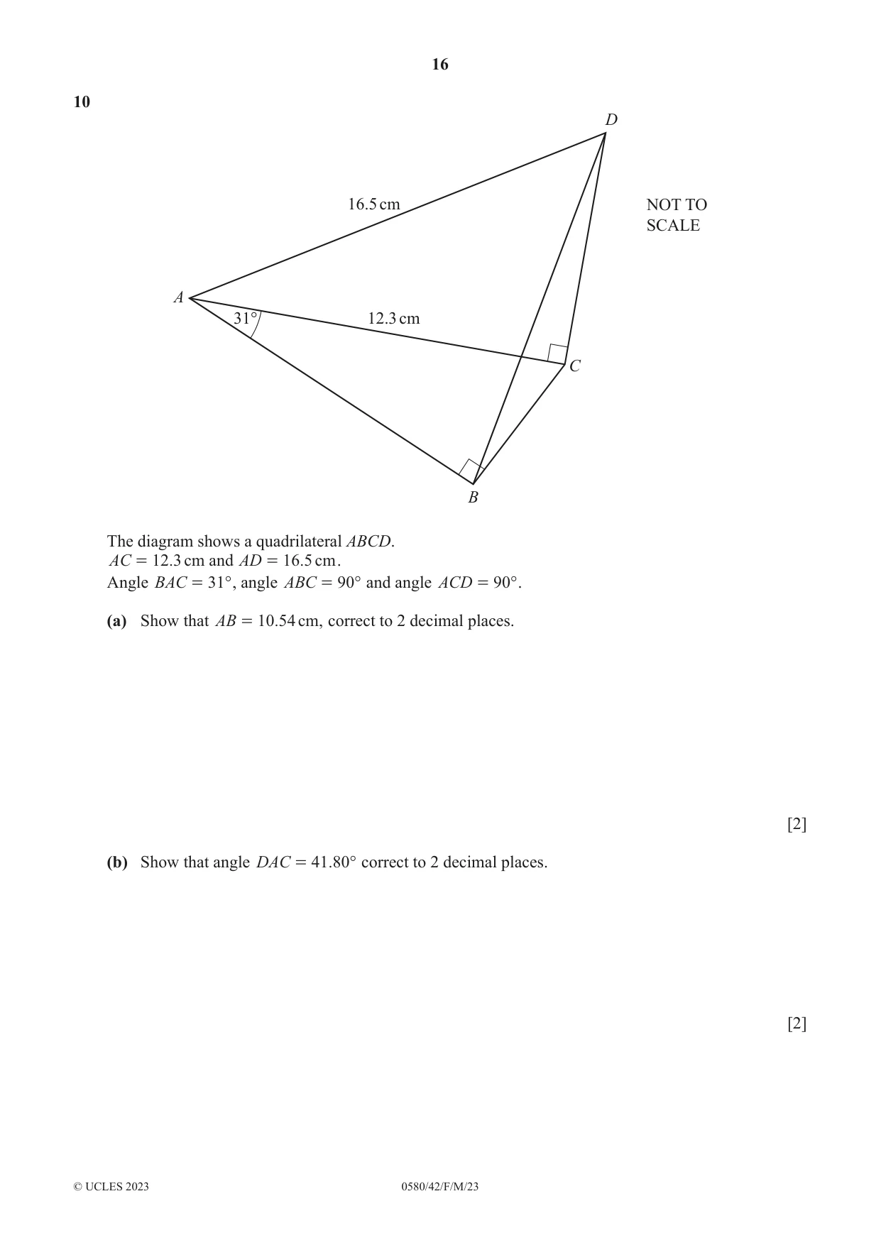 Cambridge IGCSE Mathematics 0580 2023 Feb/March Paper 4 · Variant 2 question paper, page 16 of 20